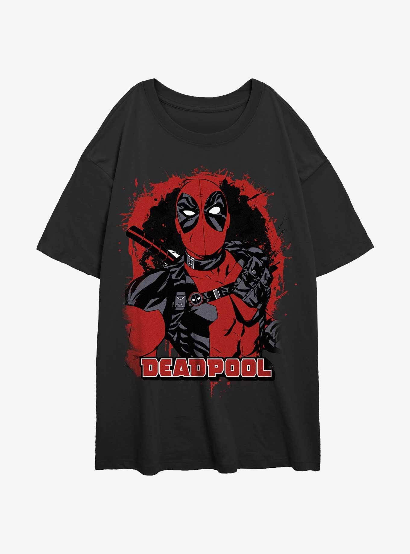 Marvel Deadpool Painted Merc Womens Oversized T-Shirt, BLACK, hi-res