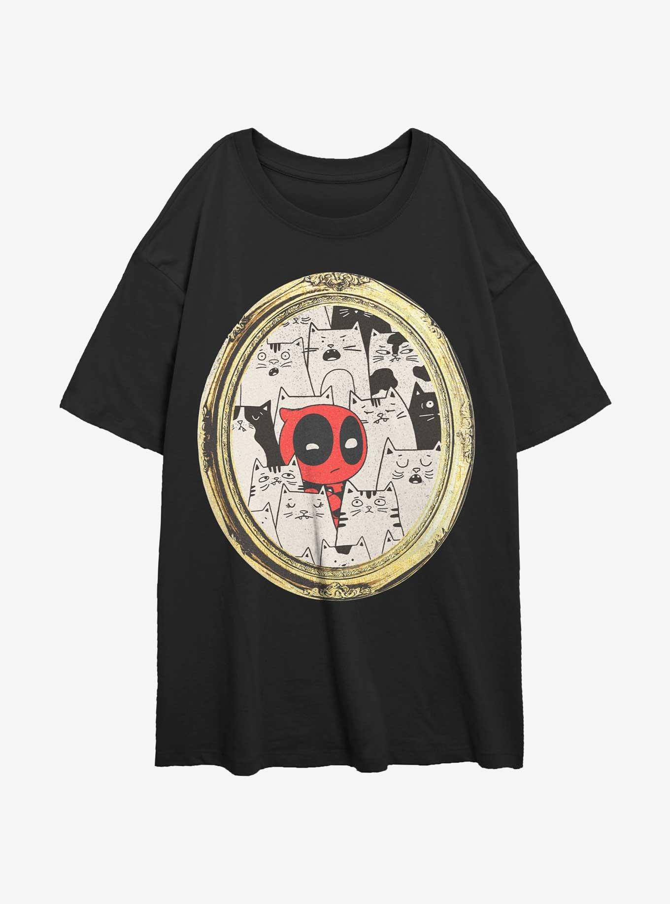 Marvel Deadpool Cats Rule Everything Around Me Portrait Womens Oversized T-Shirt, BLACK, hi-res