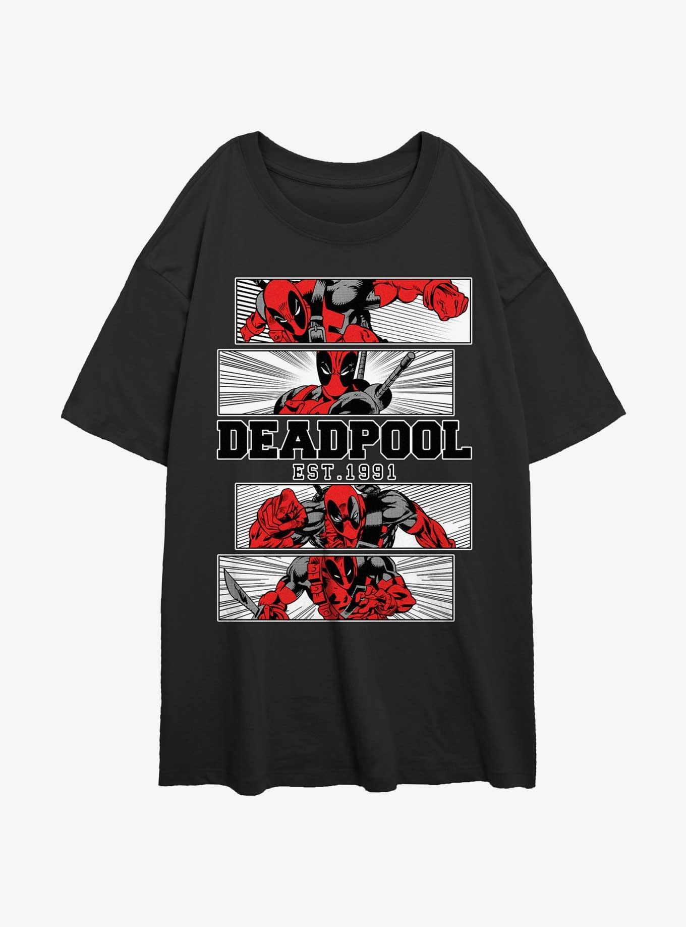 Marvel Deadpool Action Panels Womens Oversized T-Shirt, BLACK, hi-res