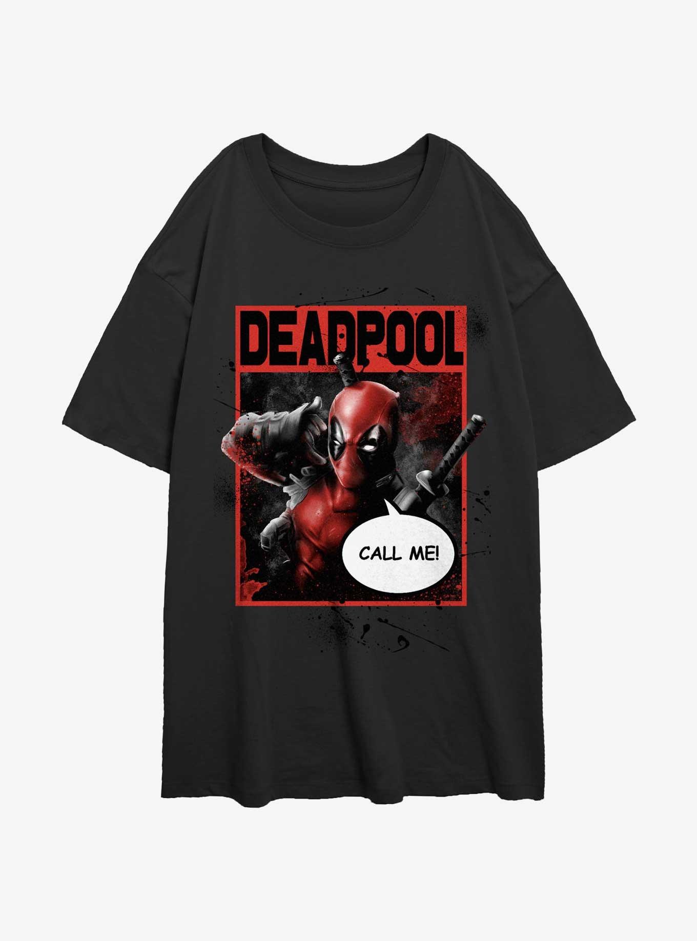 Marvel Deadpool Call Me Poster Womens Oversized T-Shirt, BLACK, hi-res