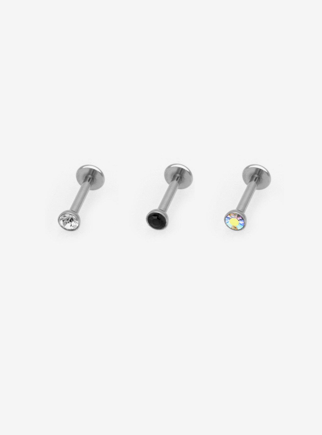 16G Steel Gem Labret Stud 3 Pack, , hi-res