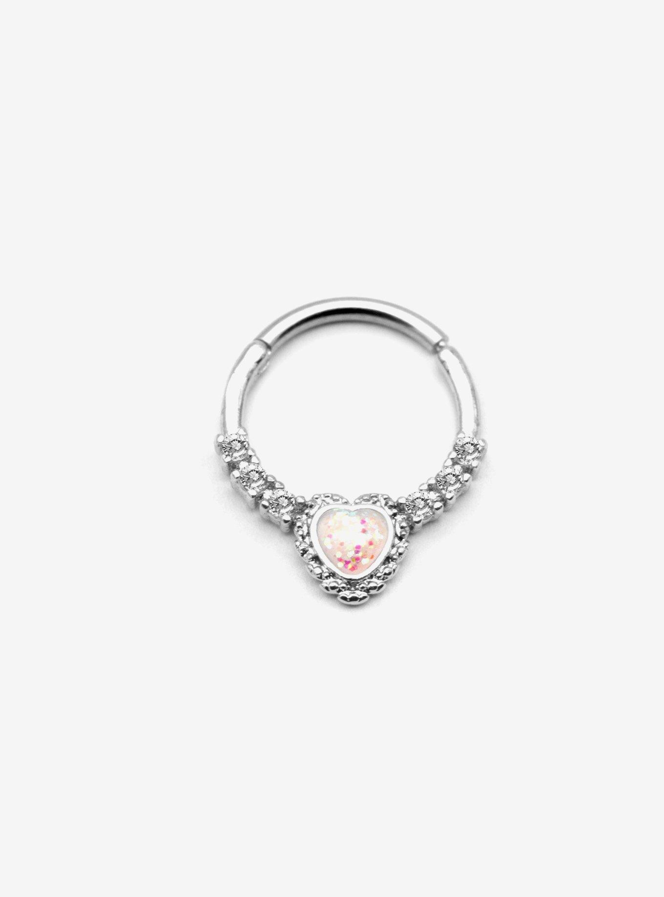 Steel Silver Light Pink Heart Jewel Hinged Clicker, , hi-res