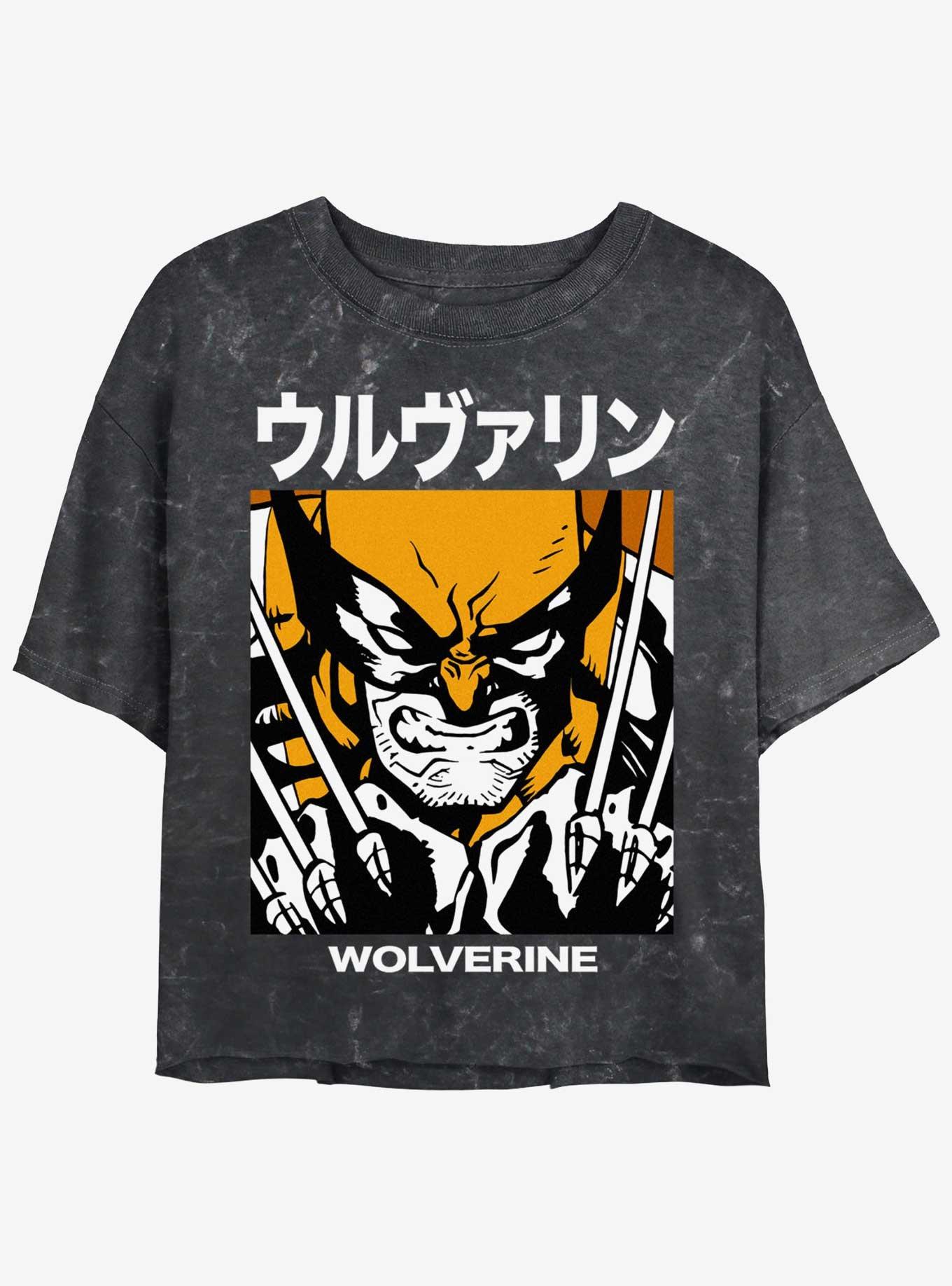 Wolverine Kanji Rage Girls Mineral Wash Crop T-Shirt, BLACK, hi-res