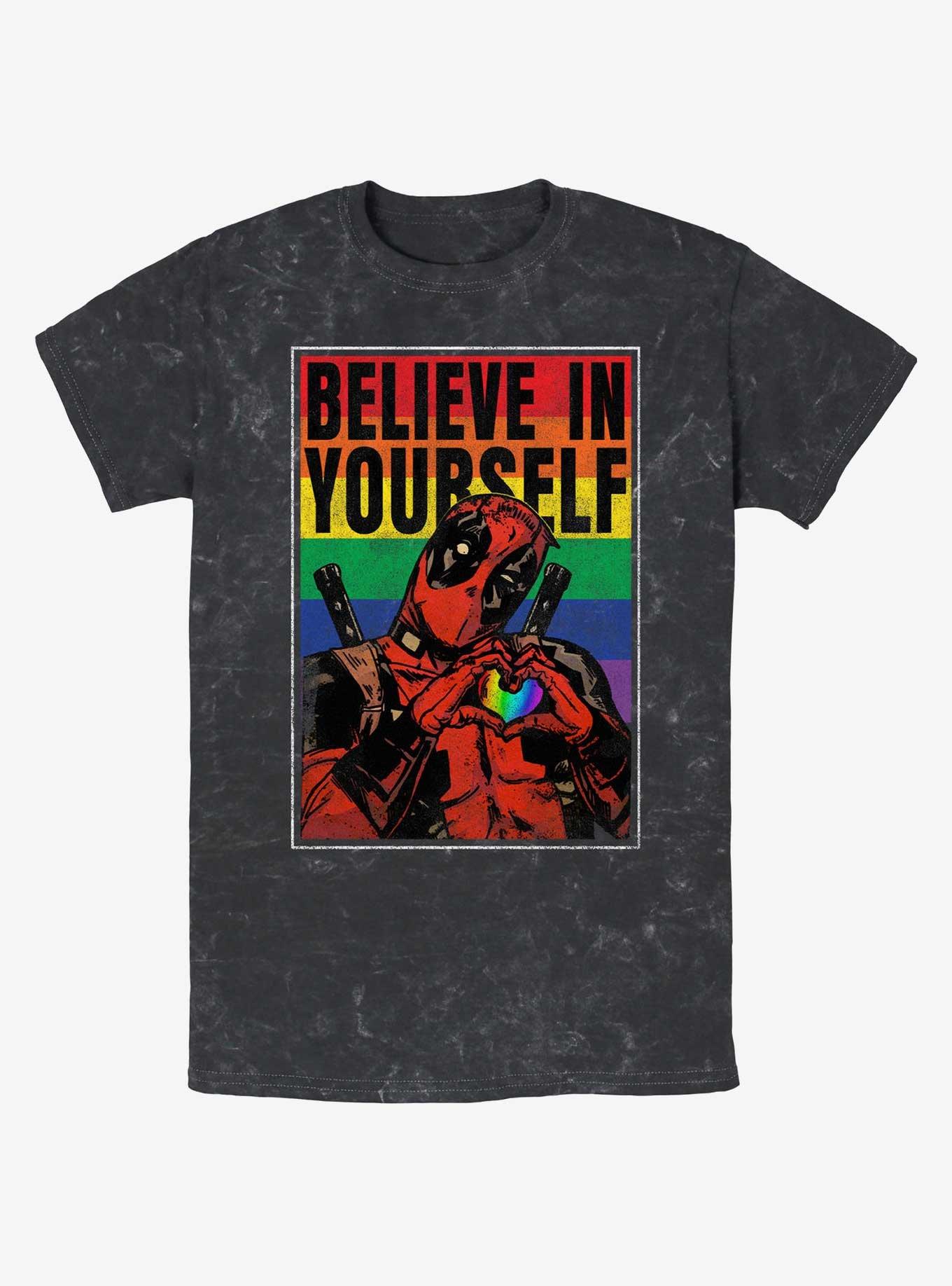 Marvel Deadpool Believe In Yourself Poster Mineral Wash T-Shirt, BLACK, hi-res