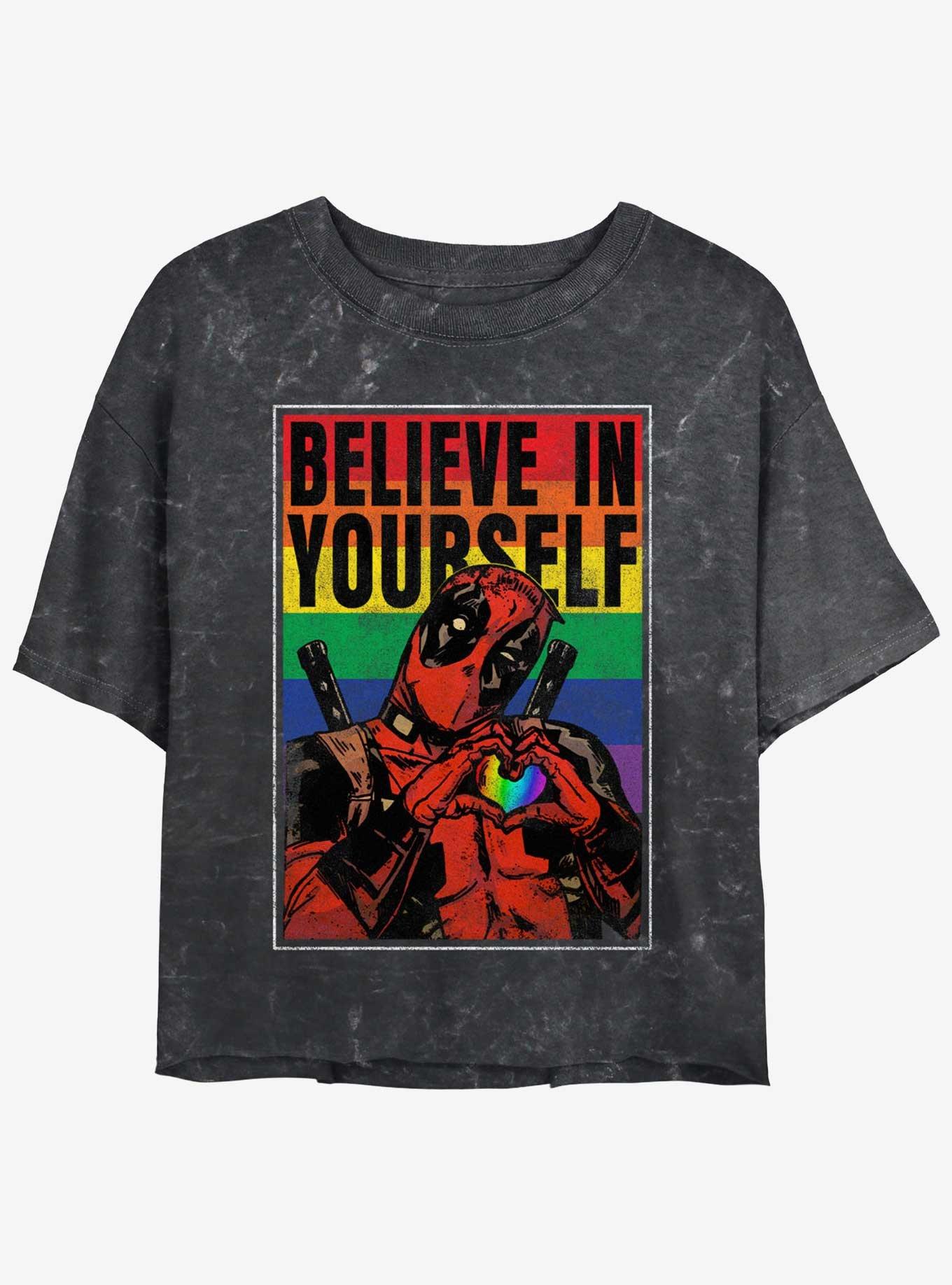 Marvel Deadpool Believe In Yourself Poster Girls Mineral Wash Crop T-Shirt, , hi-res