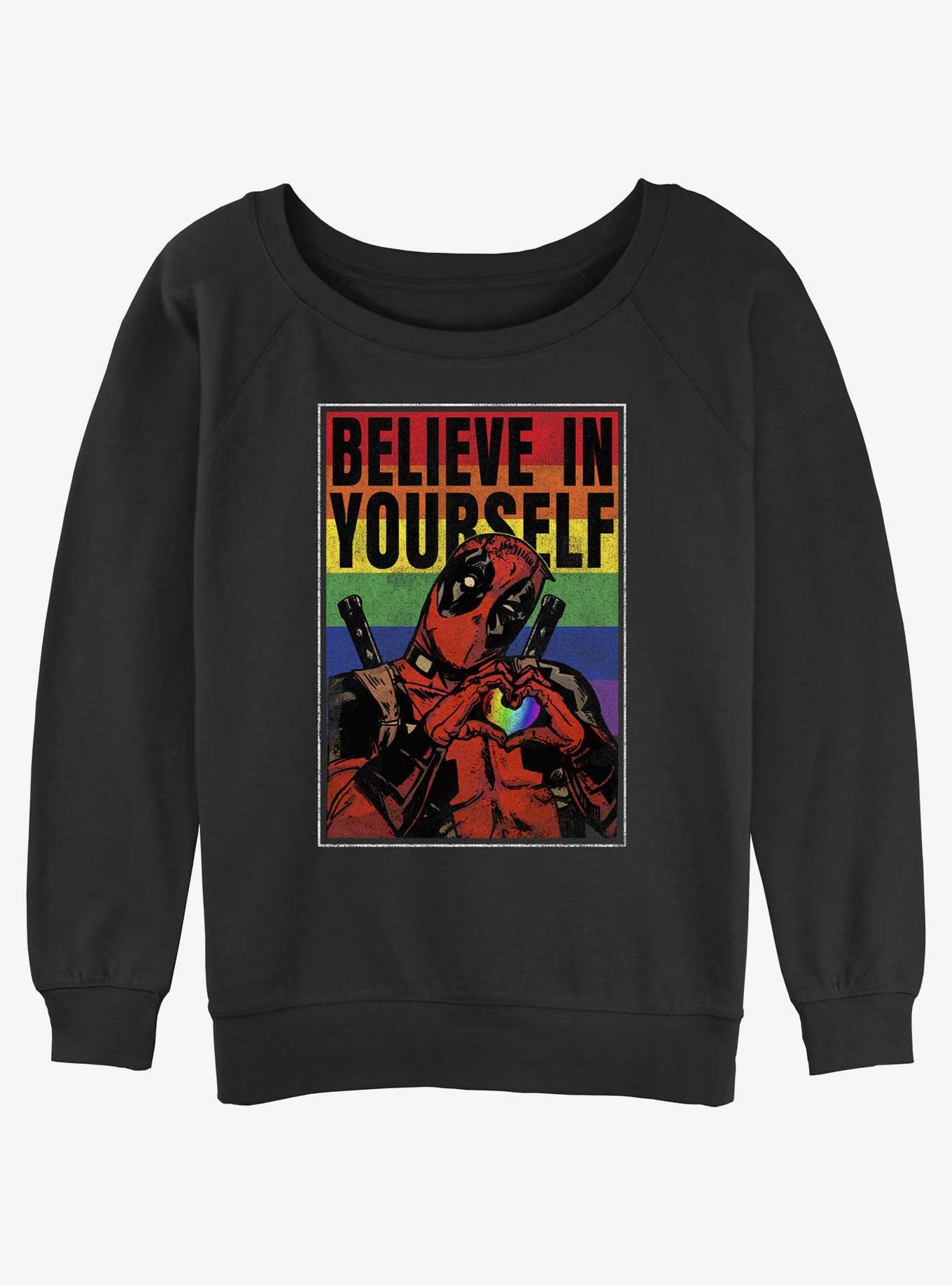 Marvel Deadpool Believe In Yourself Poster Girls Slouchy Sweatshirt, BLACK, hi-res