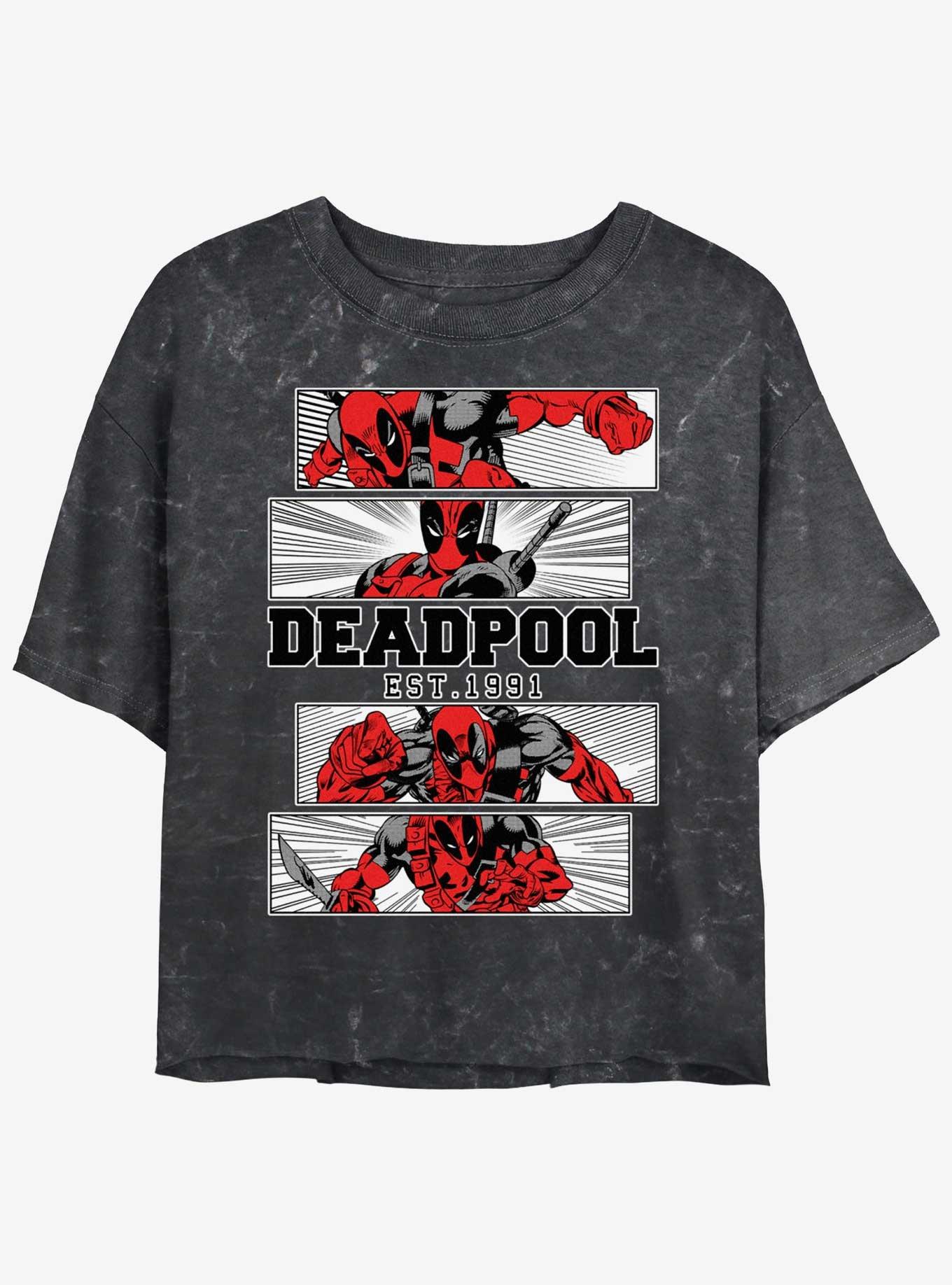 Marvel Deadpool Action Panels Girls Mineral Wash Crop T-Shirt, , hi-res