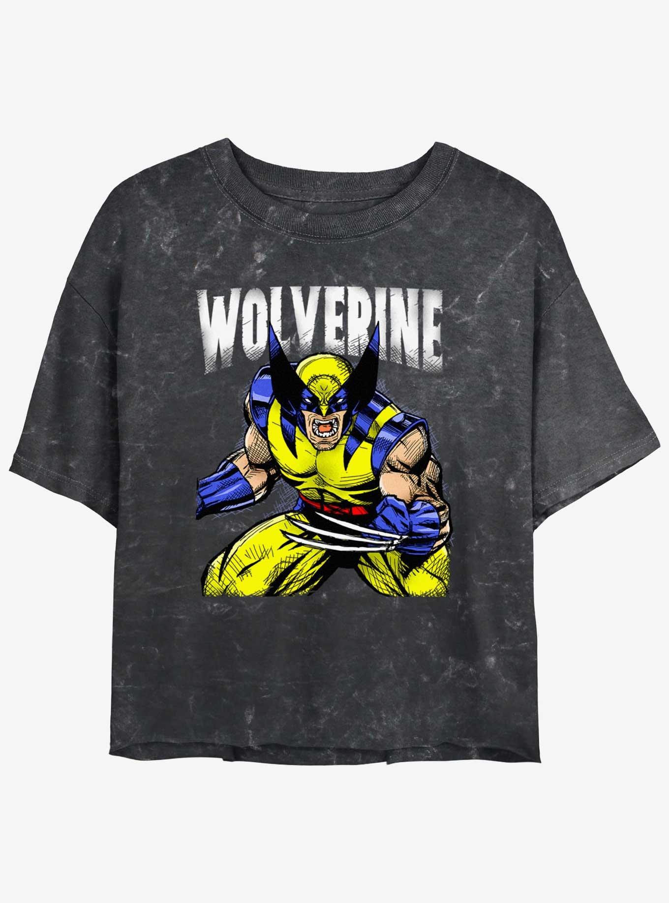 Wolverine Rage On Girls Mineral Wash Crop T-Shirt, BLACK, hi-res
