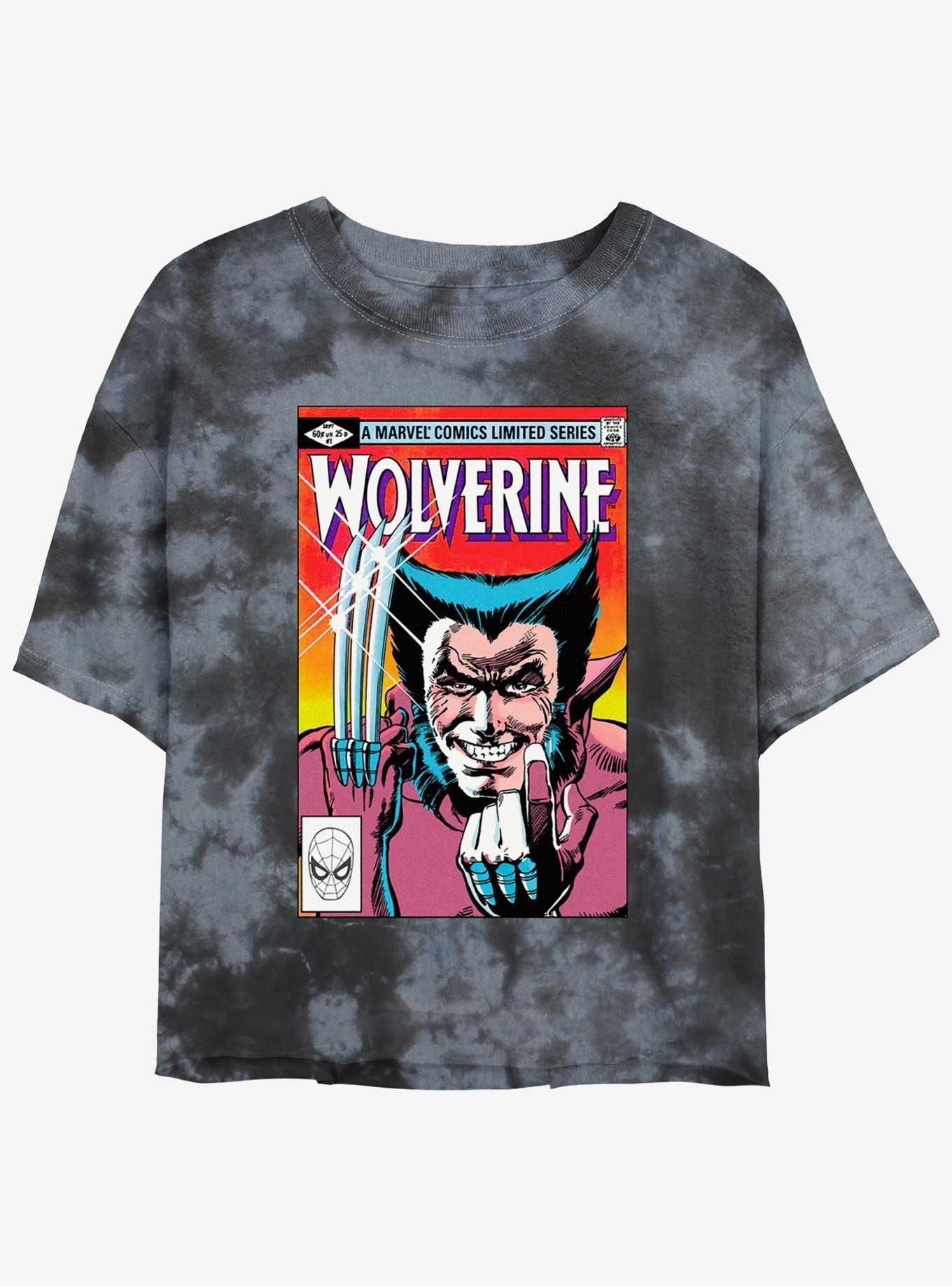 Wolverine Comic Cover Girls Tie-Dye Crop T-Shirt, BLKCHAR, hi-res