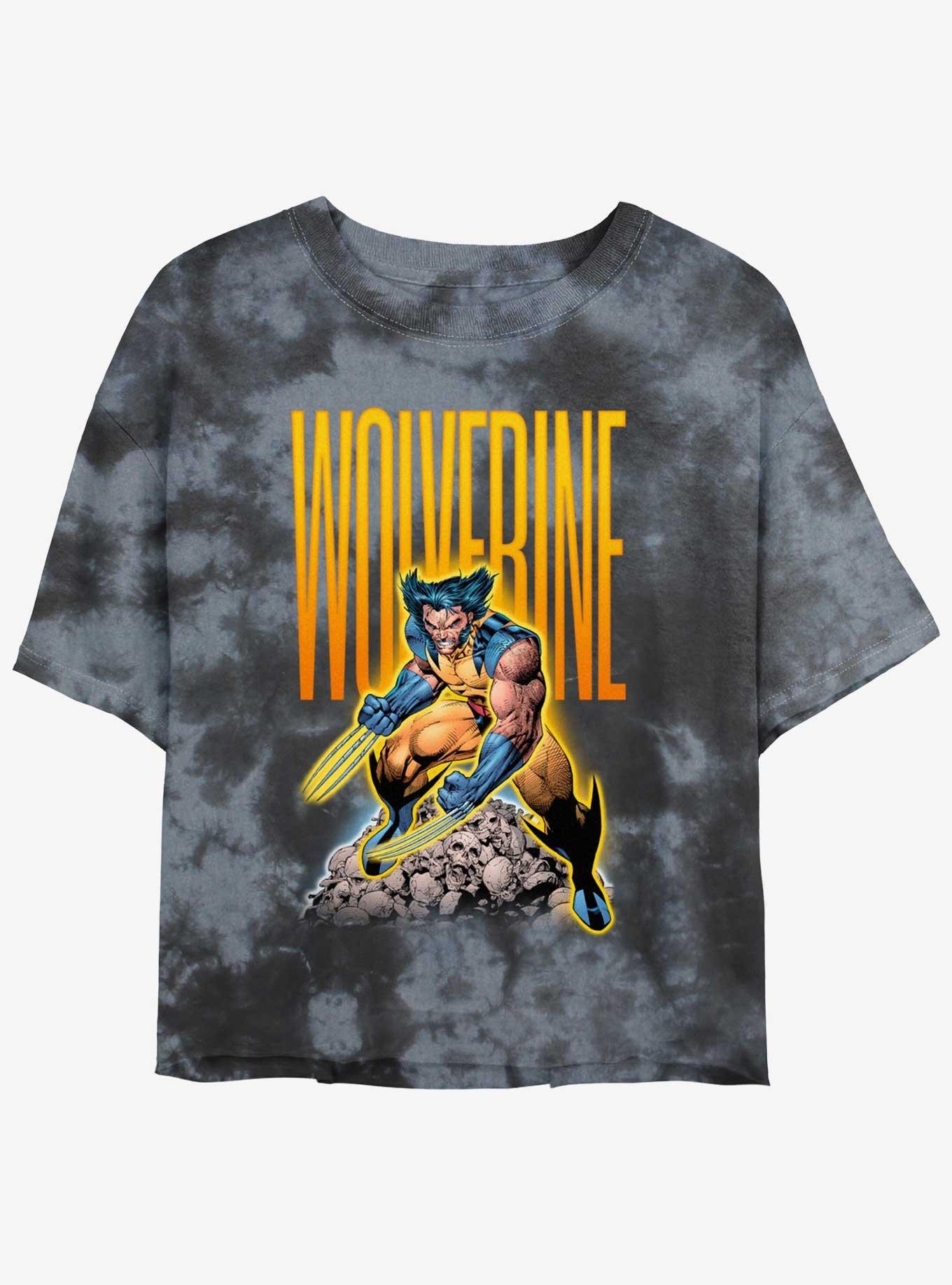 Wolverine Skull Pile Girls Tie-Dye Crop T-Shirt, BLKCHAR, hi-res