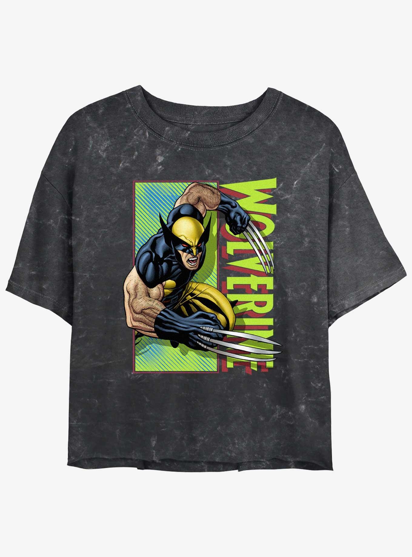 Wolverine Attack Panel Girls Mineral Wash Crop T-Shirt, BLACK, hi-res