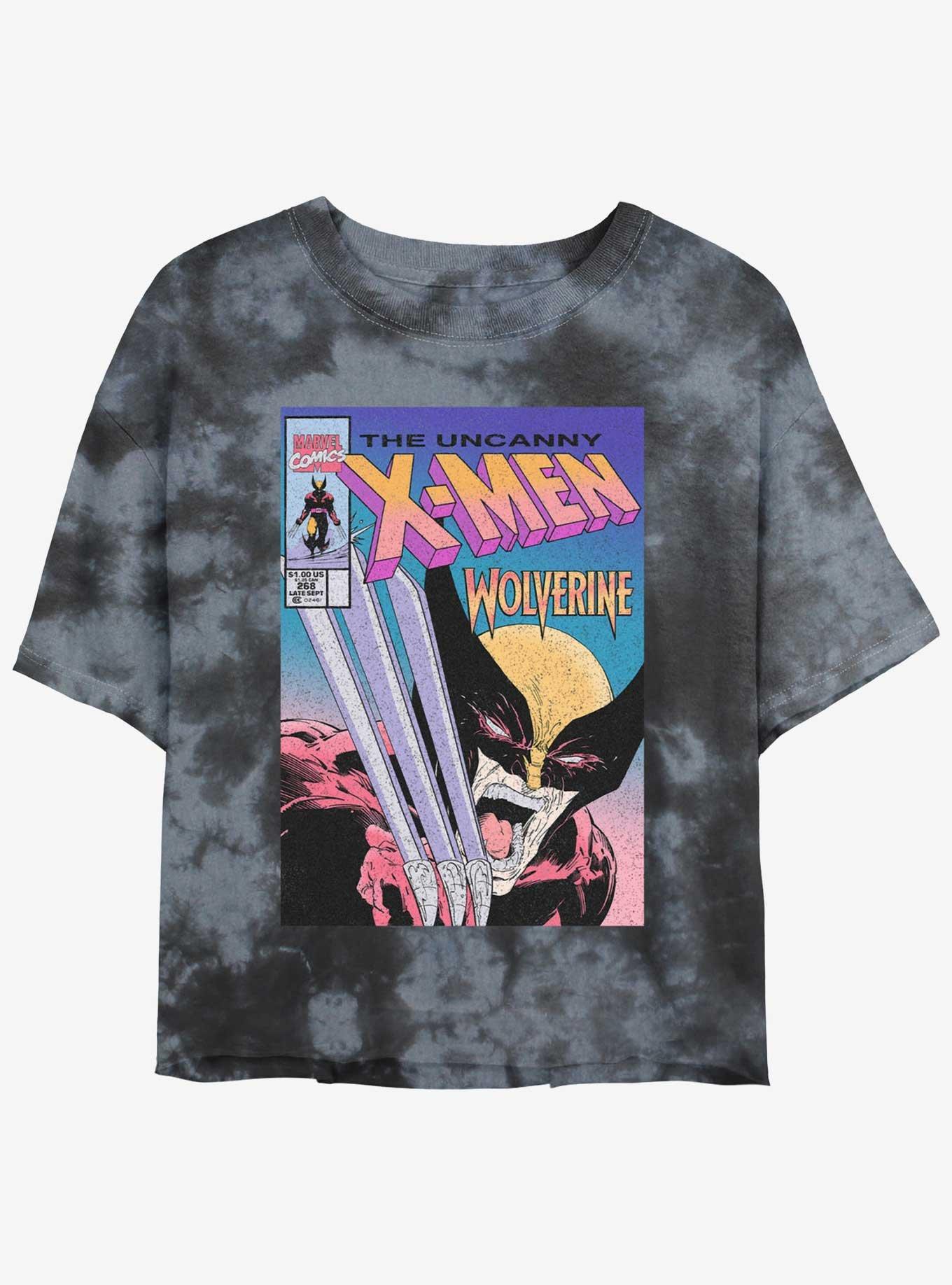 Wolverine The Uncanny X-Men Comic Cover Girls Tie-Dye Crop T-Shirt, BLKCHAR, hi-res