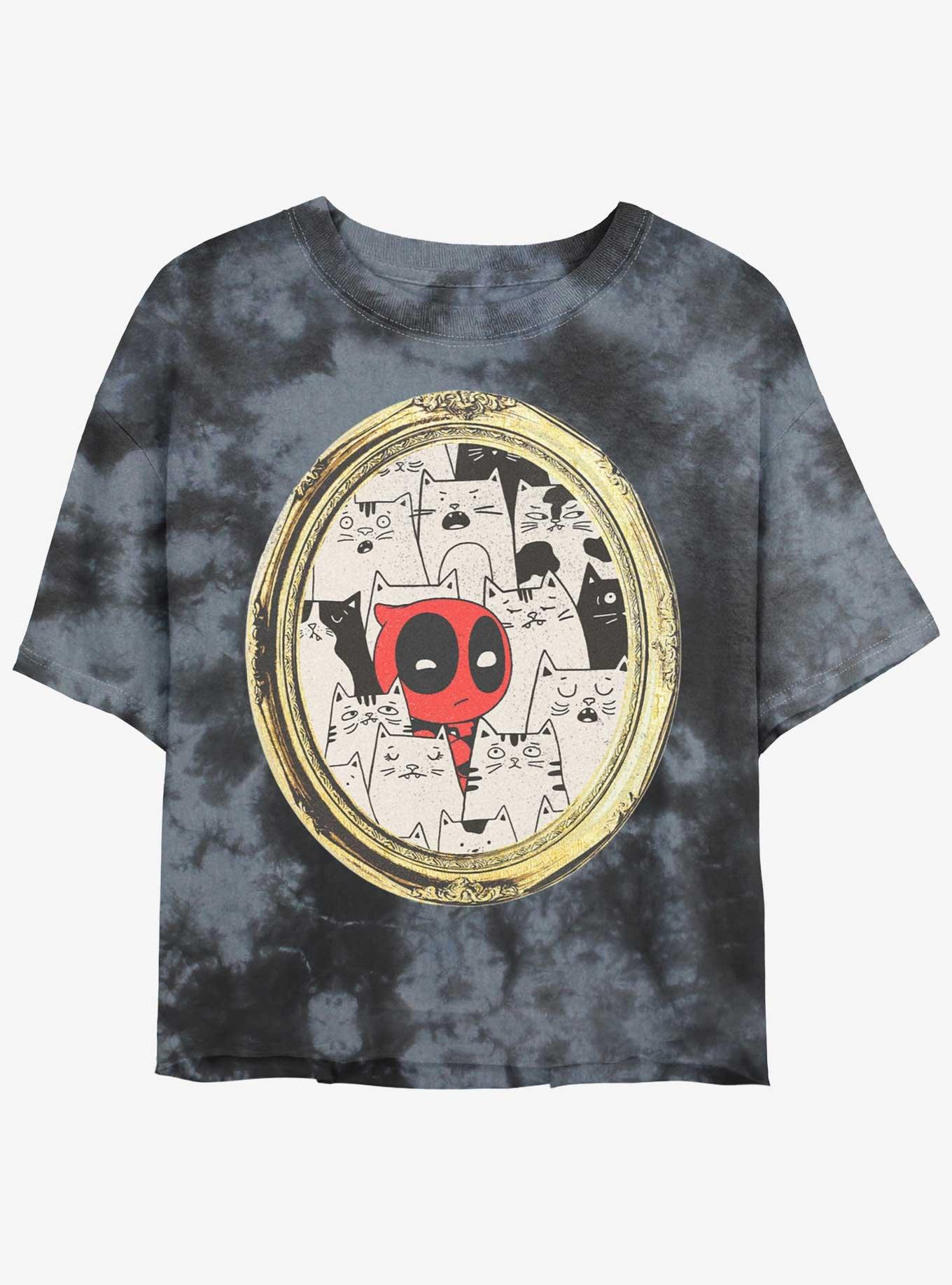 Marvel Deadpool Cats Rule Everything Around Me Portrait Girls Tie-Dye Crop T-Shirt, BLKCHAR, hi-res