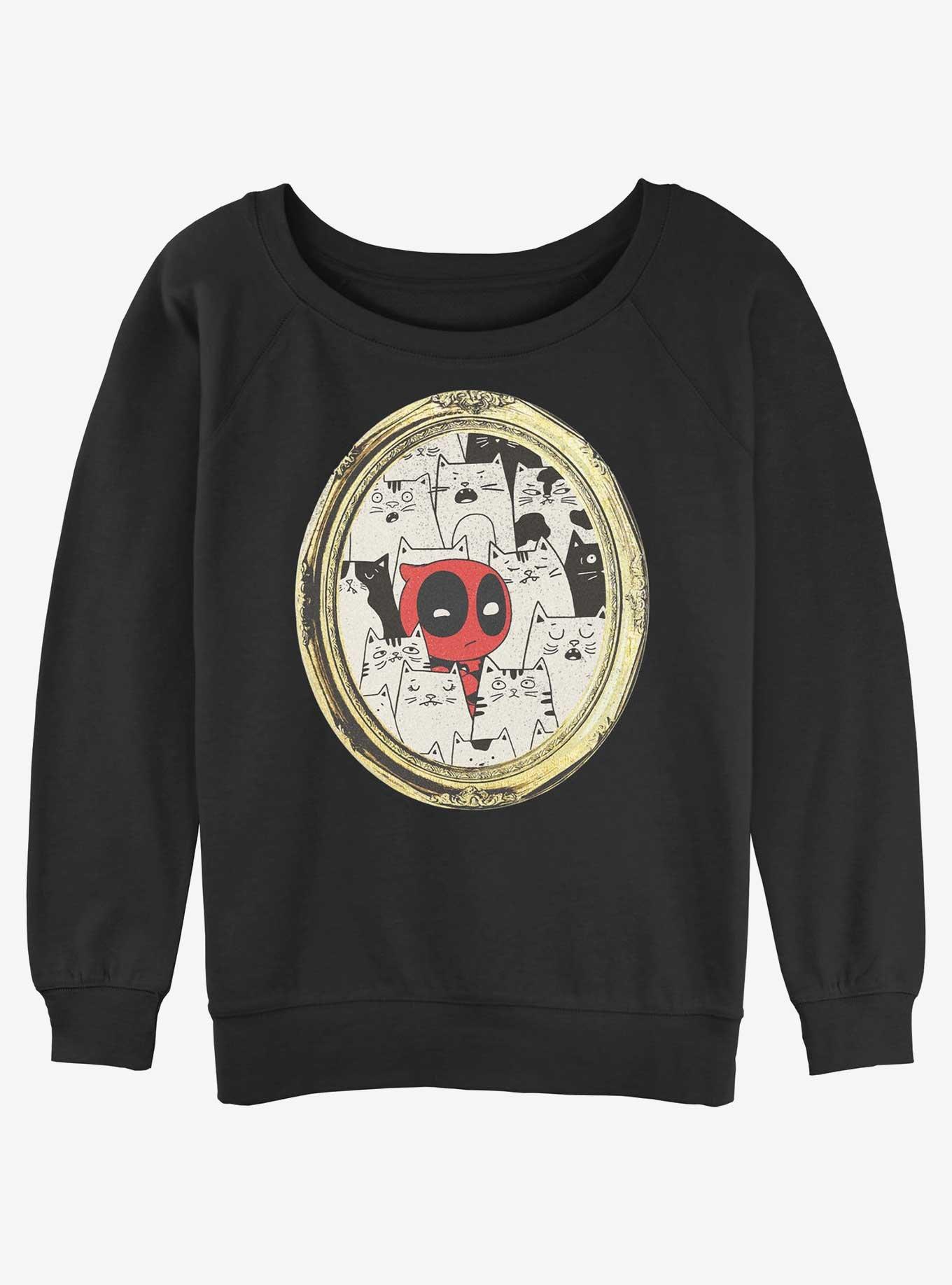 Marvel Deadpool Cats Rule Everything Around Me Portrait Girls Slouchy Sweatshirt, BLACK, hi-res