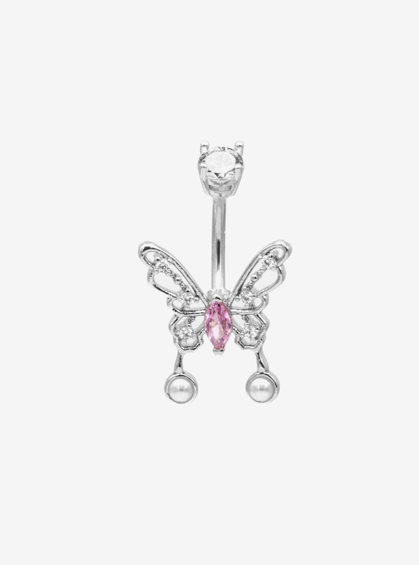 14G Steel Butterfly Bling Navel Barbell