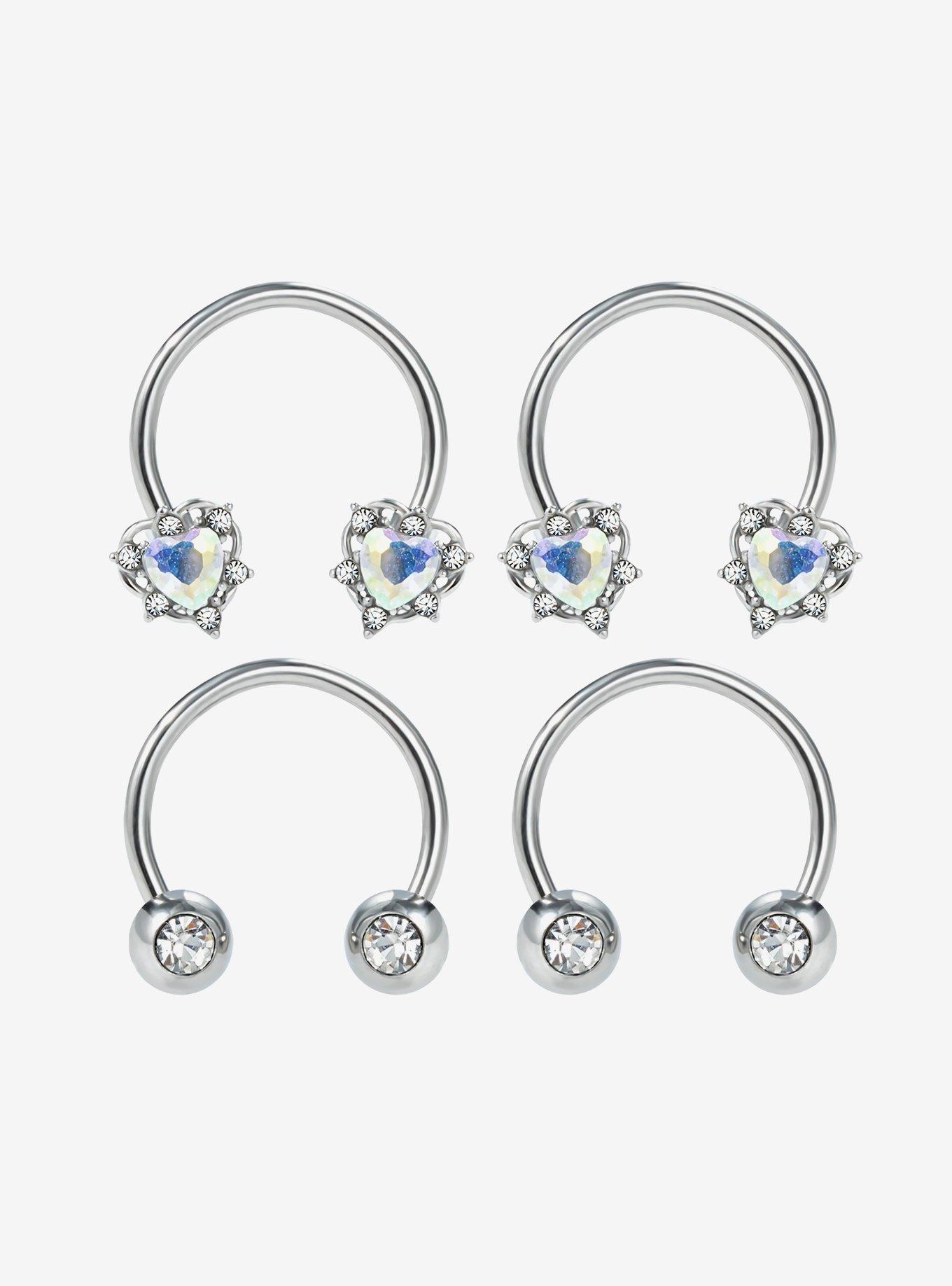 Steel Opal Heart Circular Barbell 4 Pack