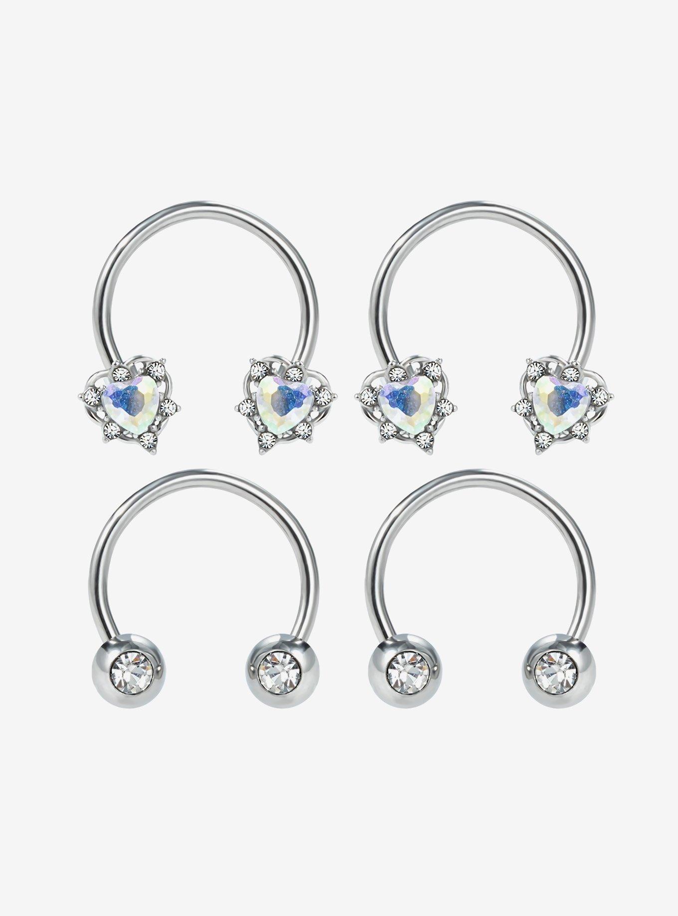 Steel Opal Heart Circular Barbell 4 Pack, , hi-res