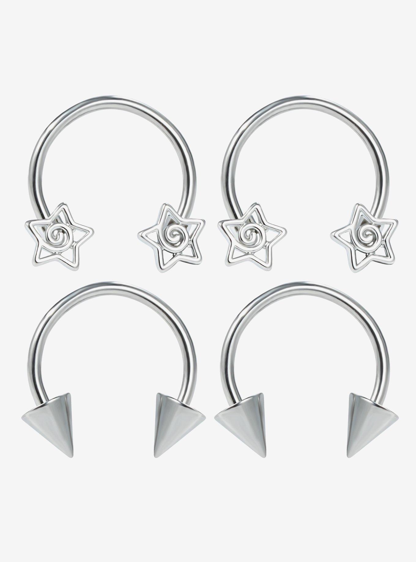 Steel Spiral Star Spike Circular Barbell 4 Pack, , hi-res
