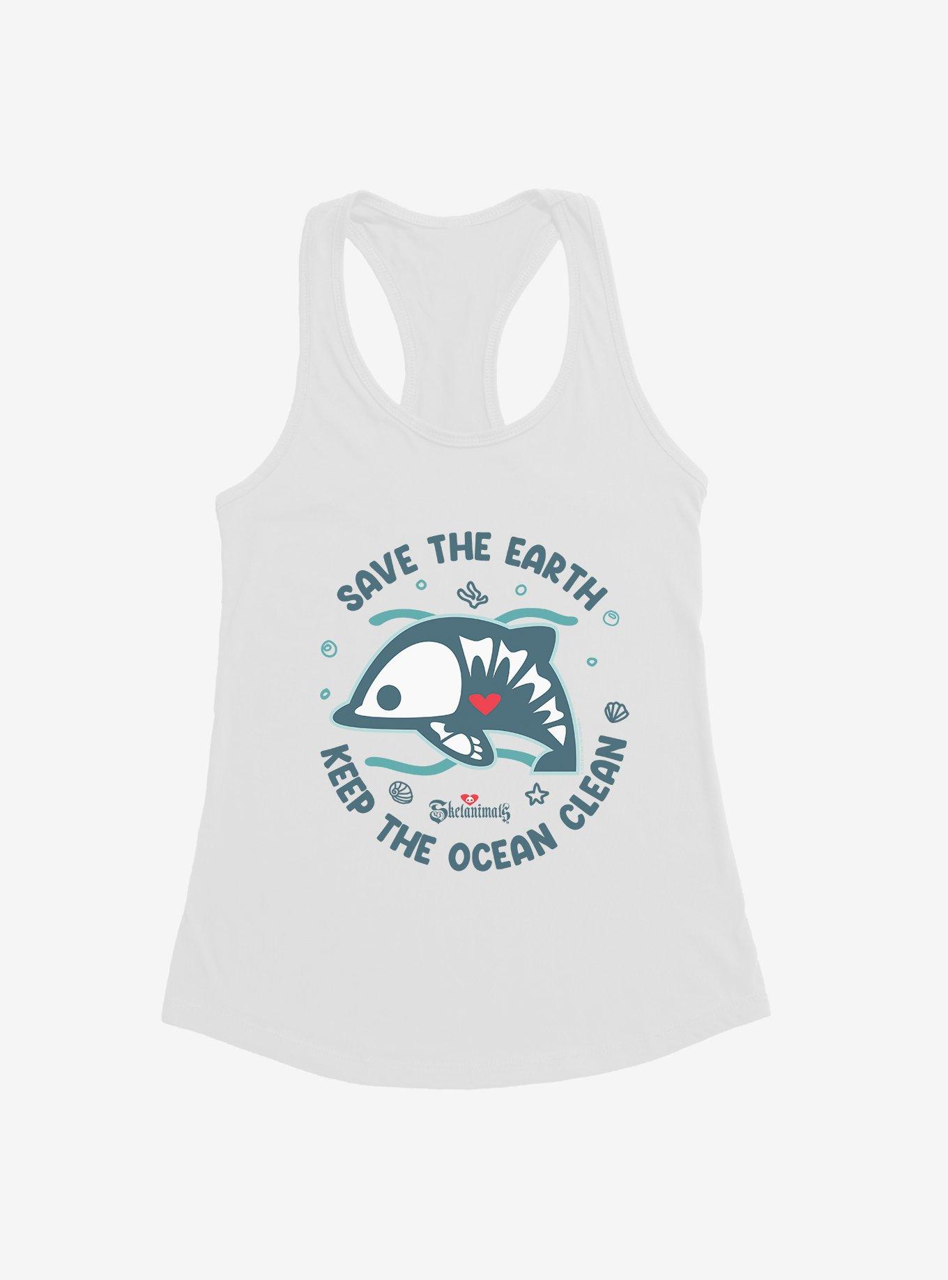 Skelanimals Dolphie Keep The Ocean Clean Womens Tank Top, WHITE, hi-res