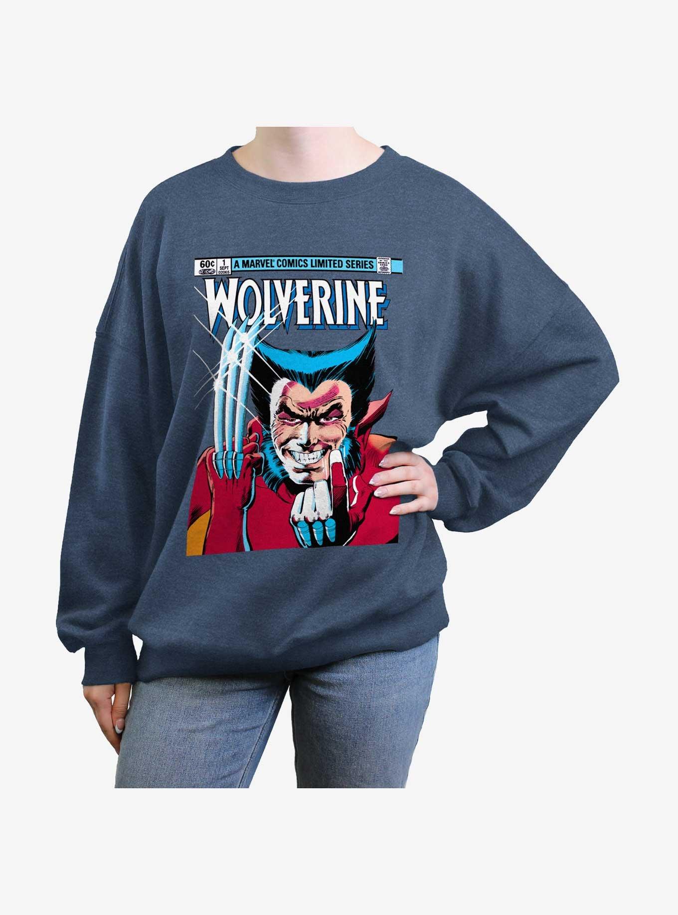 Wolverine 1st Issue Comic Cover Girls Oversized Sweatshirt, BLUEHTR, hi-res