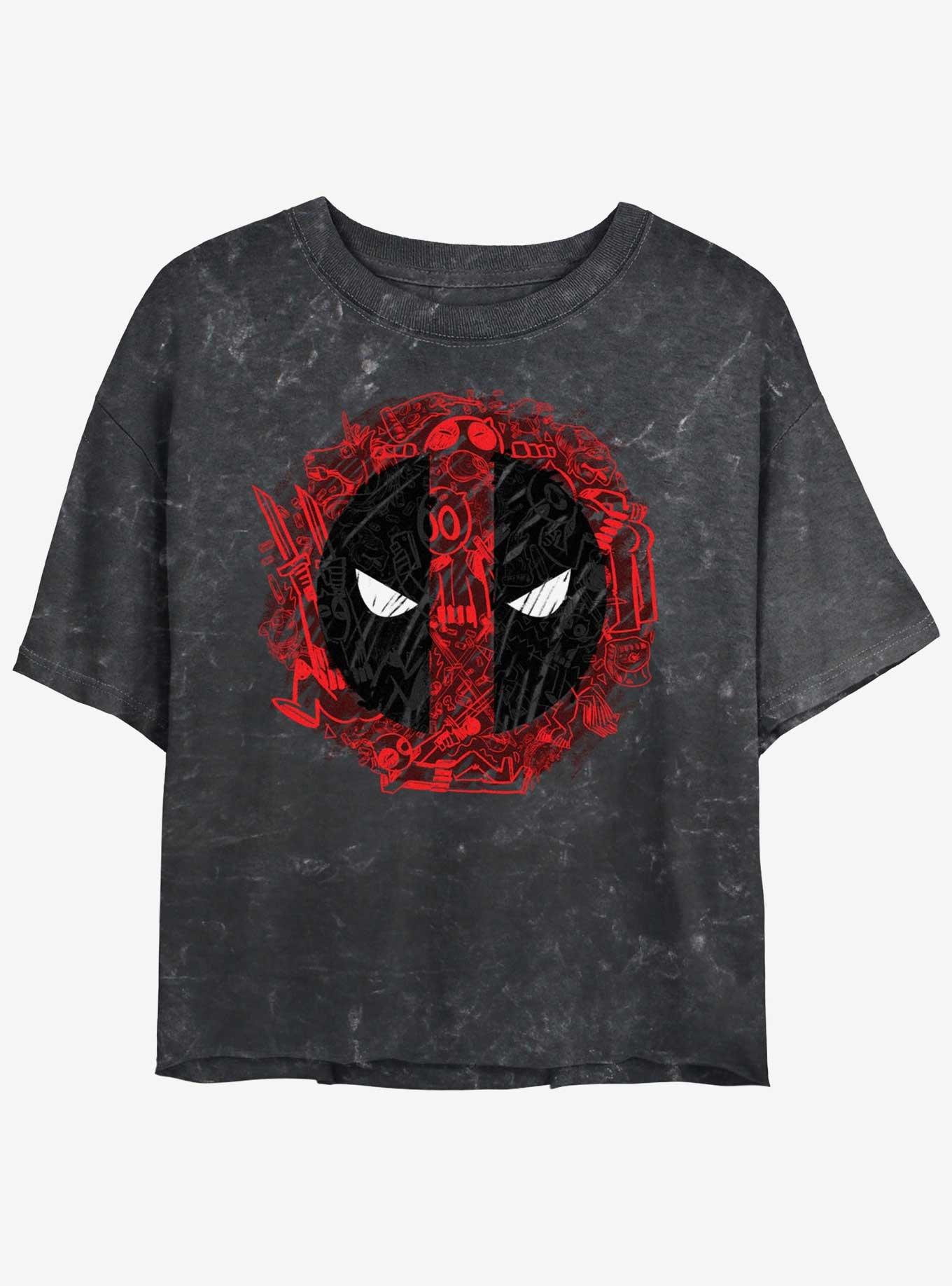 Marvel Deadpool Evil Eye Icons Womens Mineral Wash Crop T-Shirt, BLACK, hi-res