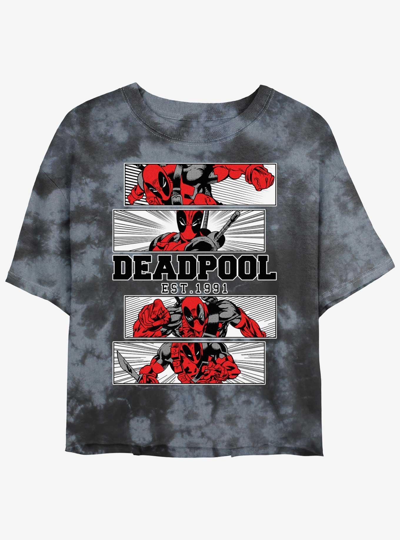 Marvel Deadpool Action Panels Womens Tie-Dye Crop T-Shirt