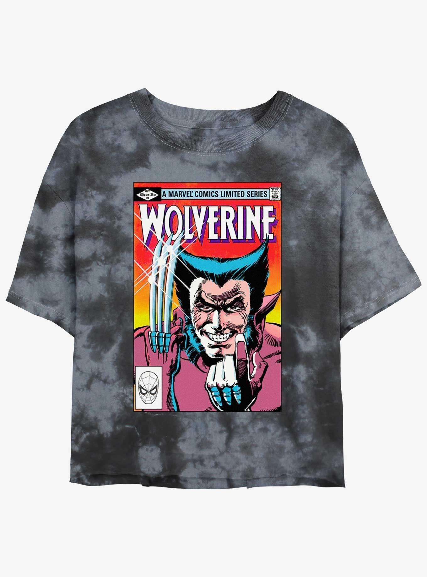 Wolverine Comic Cover Womens Tie-Dye Crop T-Shirt, BLKCHAR, hi-res