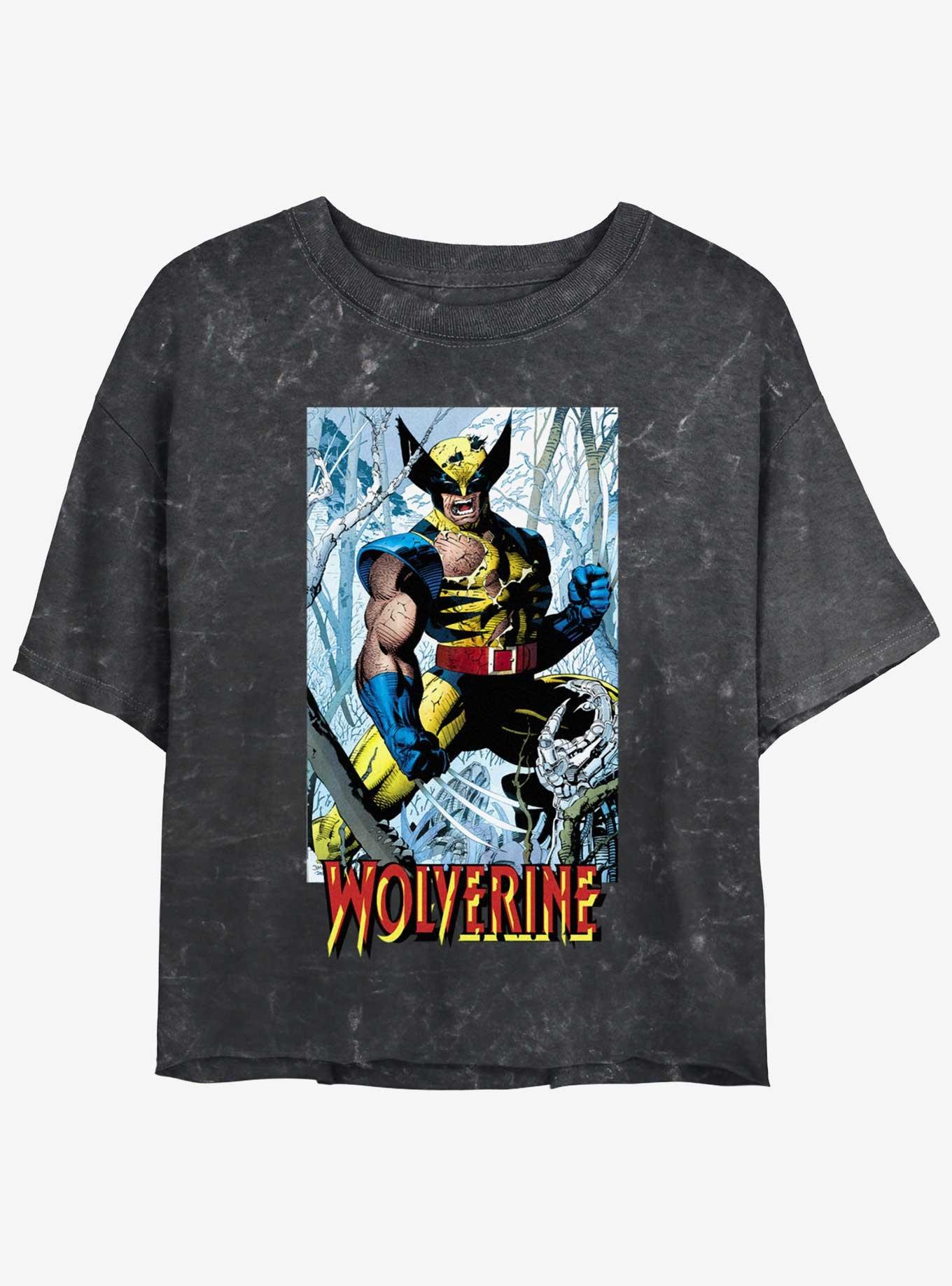 Wolverine Discipline 22 From Then Til Now Trading Card Womens Mineral Wash Crop T-Shirt, BLACK, hi-res