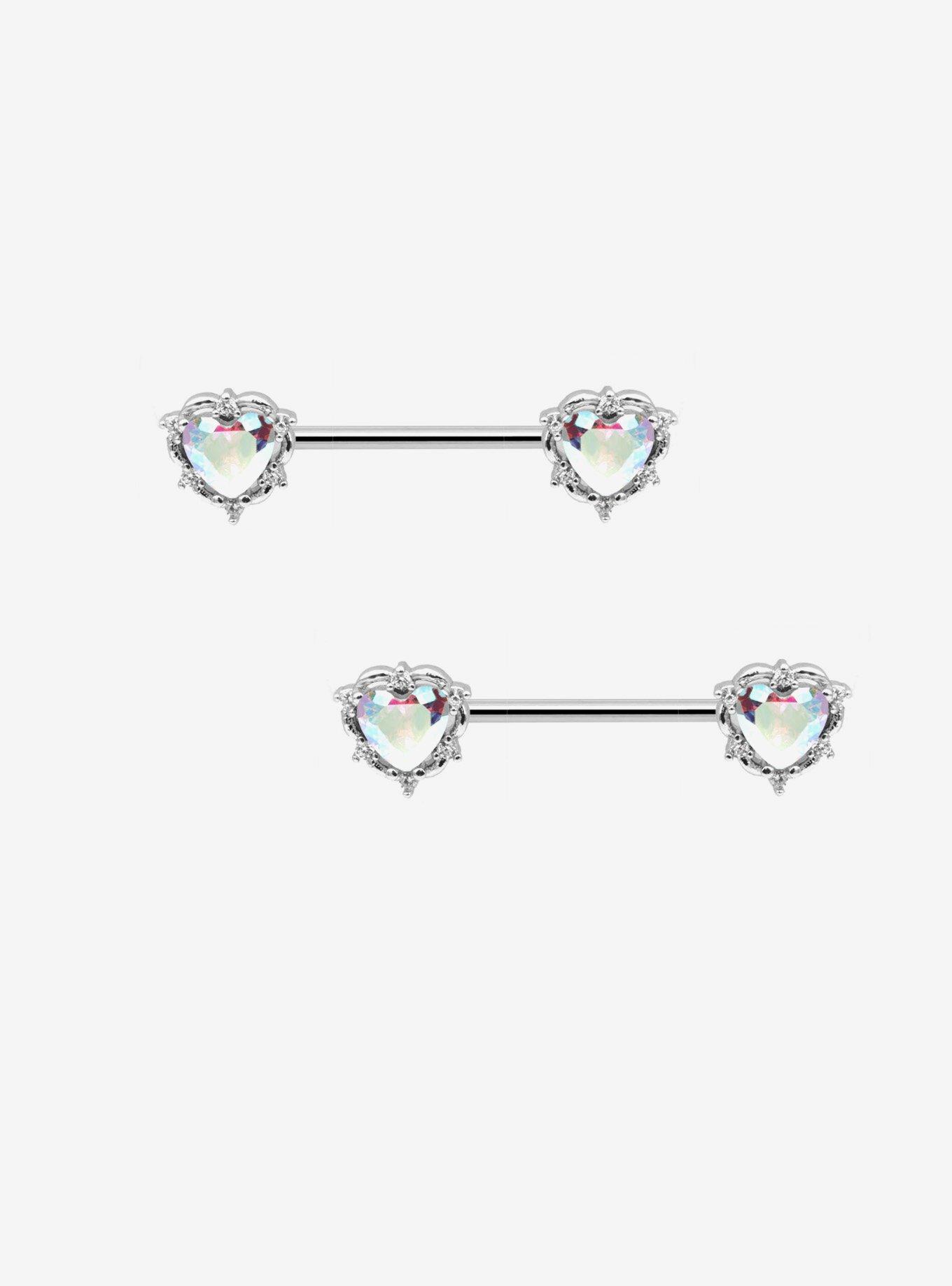 14G Steel Heart Gem Nipple Barbell 2 Pack