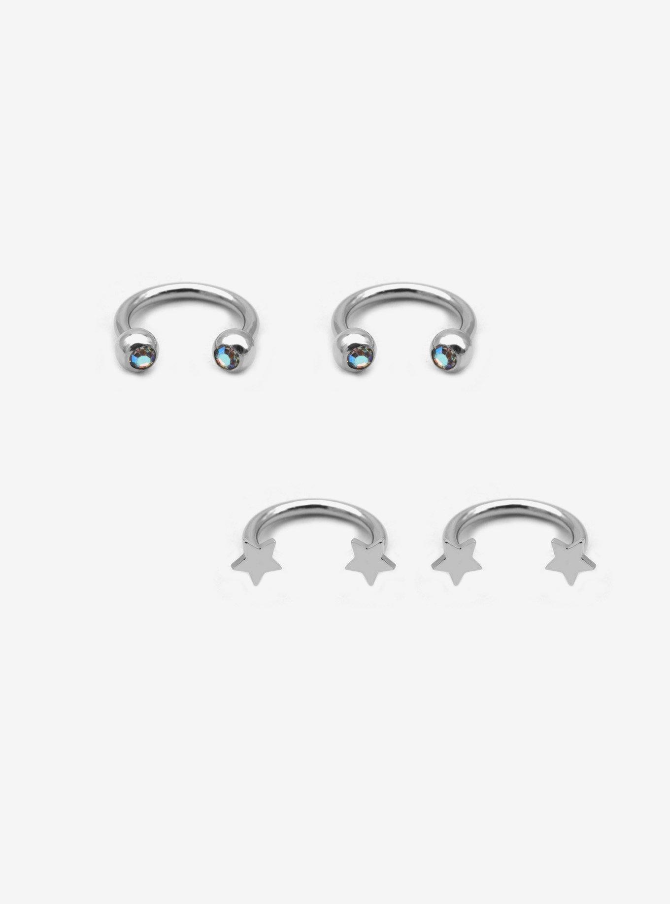 16G Steel Star Gem Labret Circular Barbell 4 Pack, , hi-res