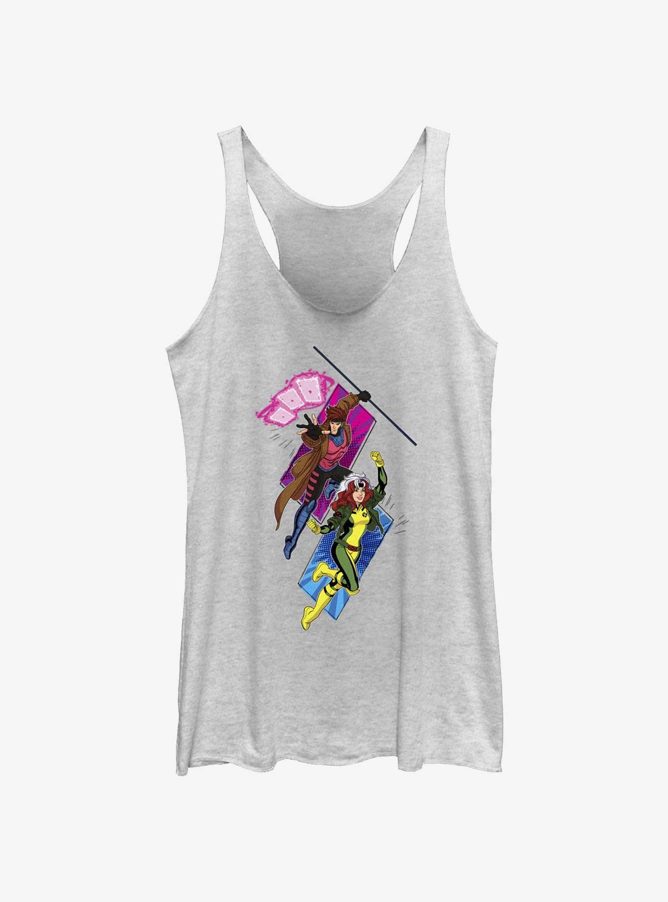 Marvel X-Men '97 Gambit And Rogue Attack Womens Tank Top, WHITE HTR, hi-res