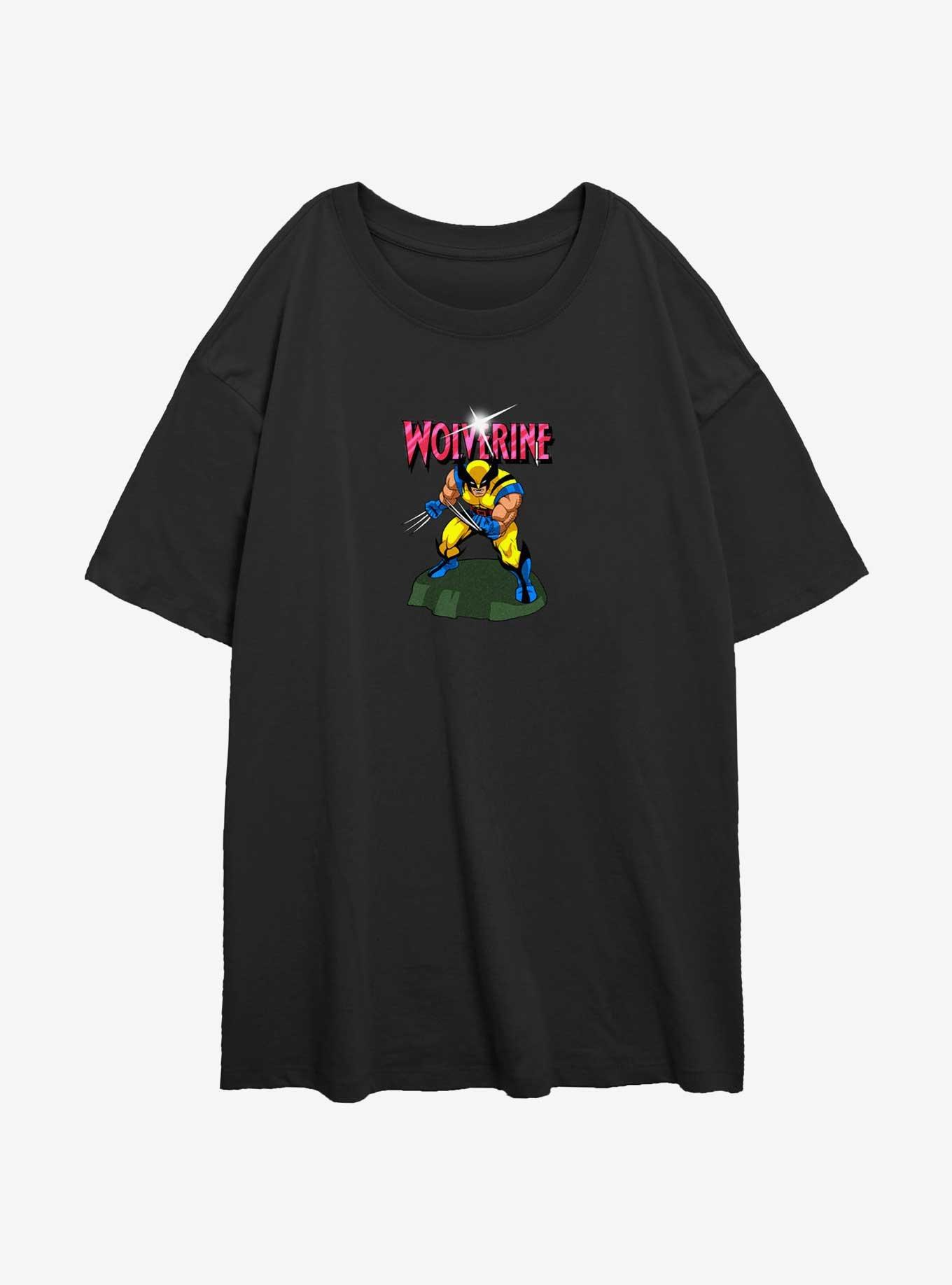 Wolverine Action Pose Womens Oversized T-Shirt, BLACK, hi-res