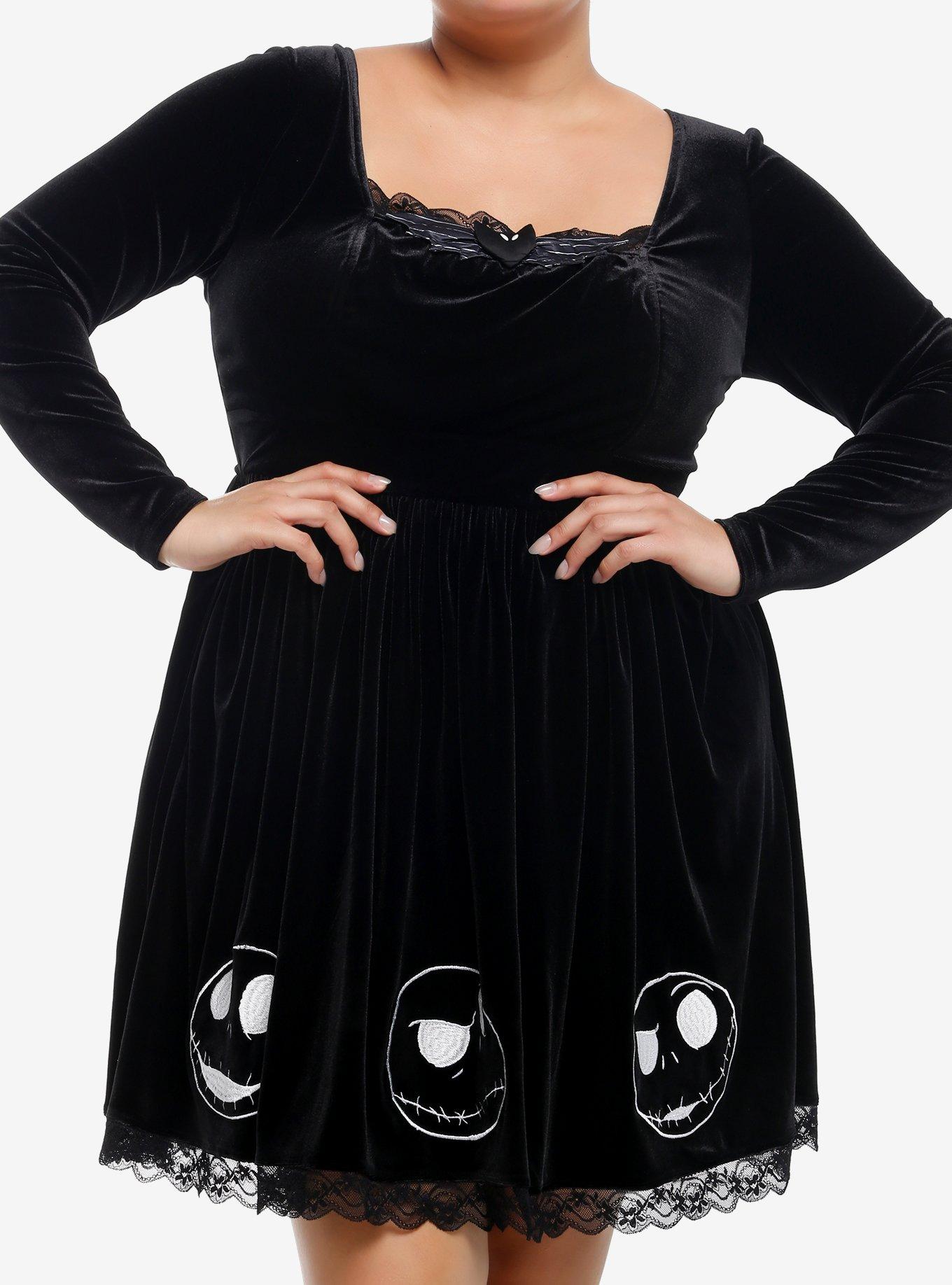 Her Universe The Nightmare Before Christmas Jack Velvet Dress Plus Size, BLACK  WHITE, hi-res