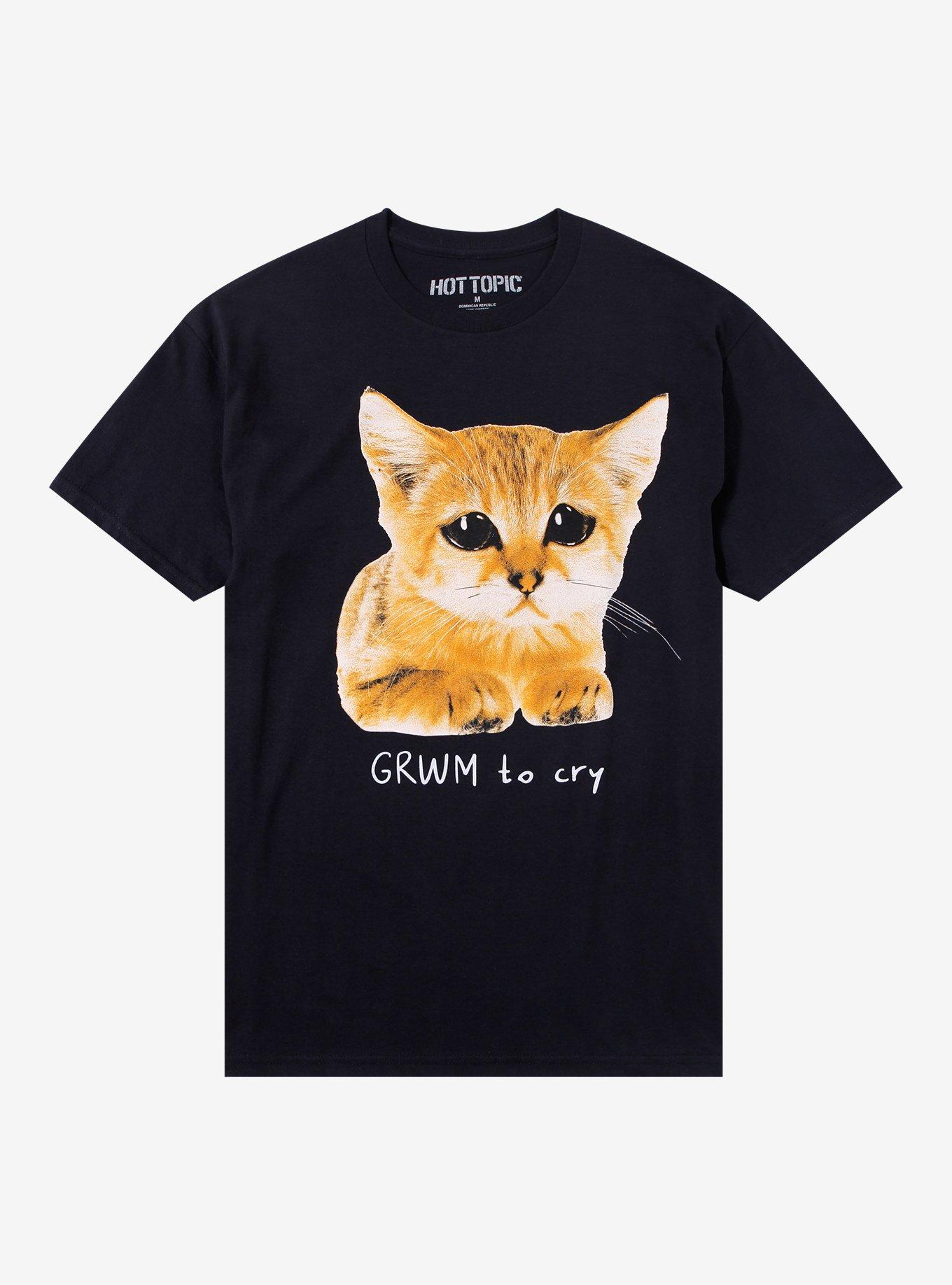 GRWM Crying Cat T-Shirt, BLACK, hi-res