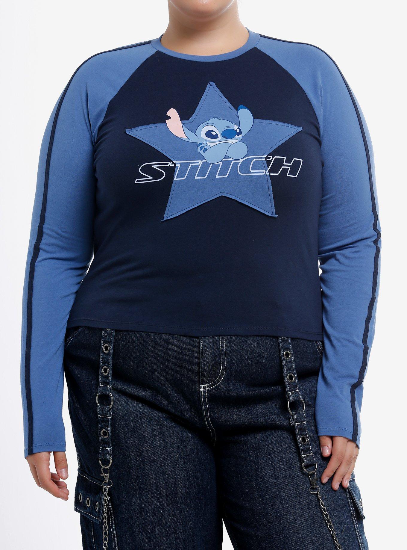 Disney Stitch Star Patch Long-Sleeve Raglan T-Shirt Plus Size 