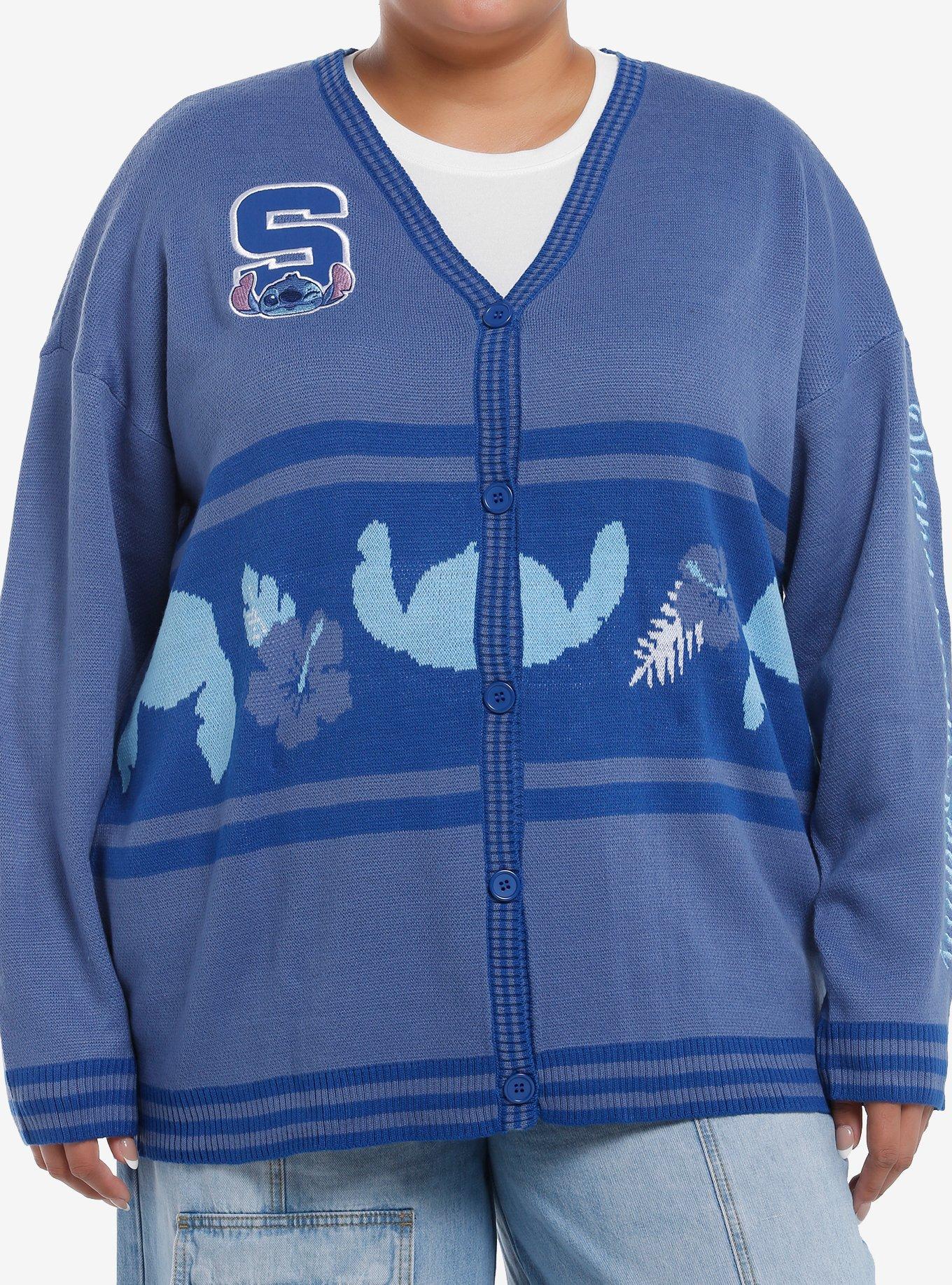 Disney Stitch Tropical Flowers Varsity Cardigan Plus Size, BLUE, hi-res