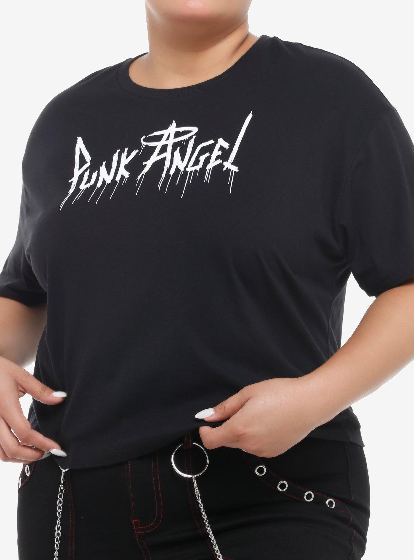 Punk Angel Safety Pin Wings Girls Crop T-Shirt Plus Size, , hi-res