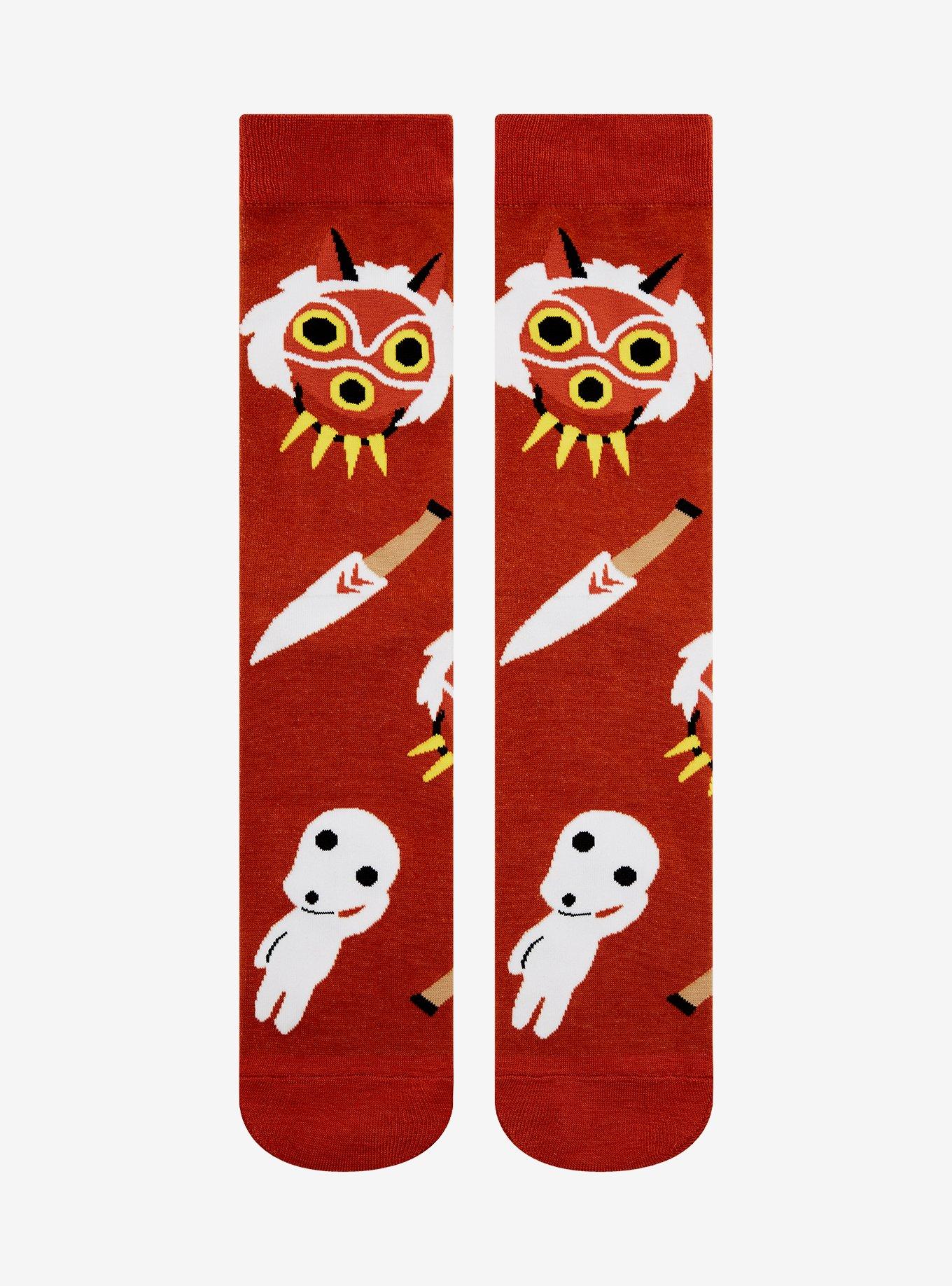 Studio Ghibli Princess Mononoke San & Kodama Allover Print Crew Socks - BoxLunch Exclusive, , hi-res