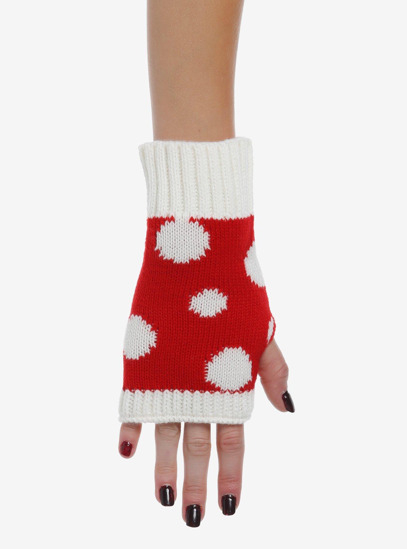 White & Mushroom Fingerless Gloves, , hi-res