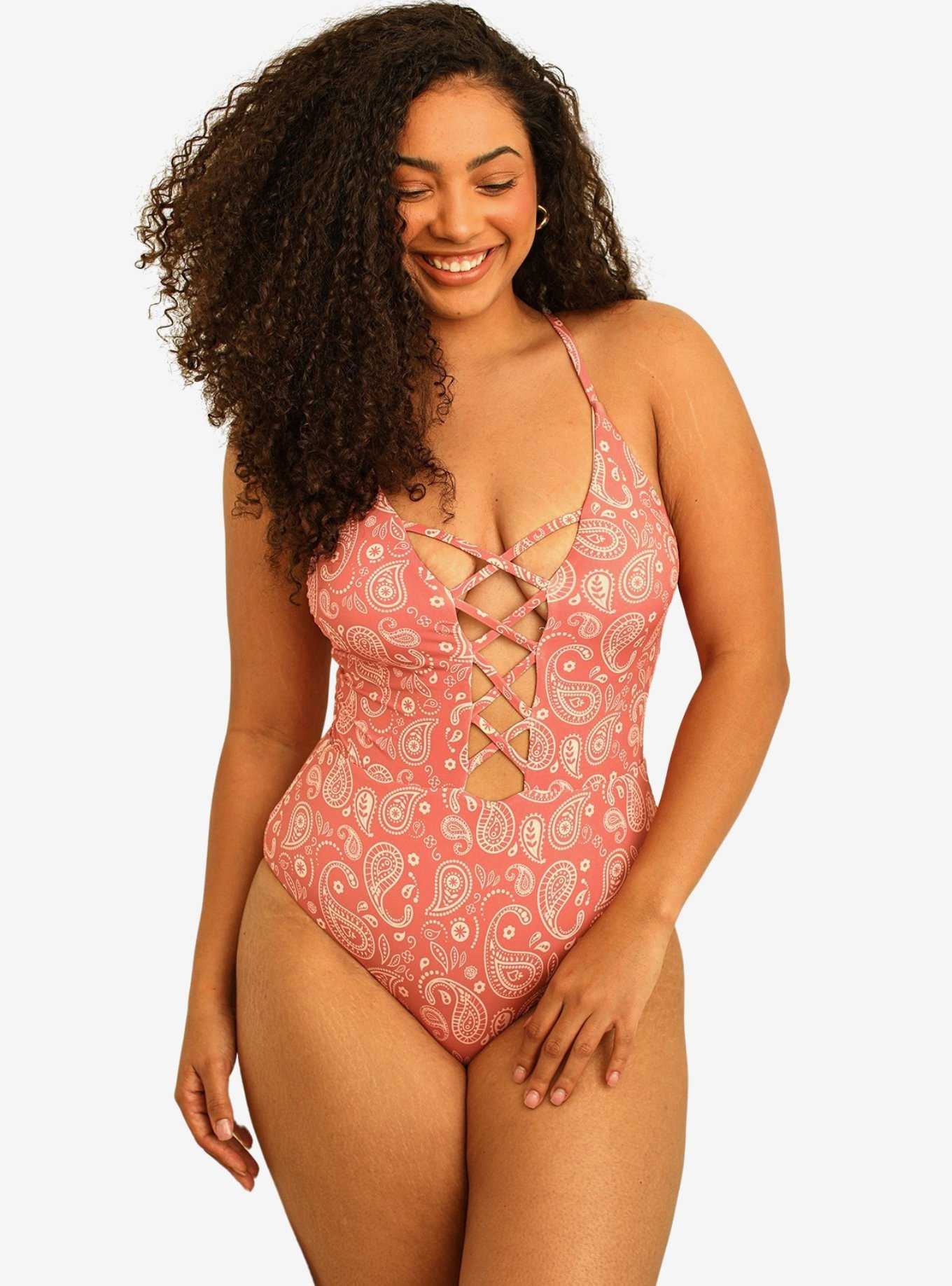 Dippin' Daisy's Bliss Moderate Coverage Swim One Piece Pink Paisley, , hi-res