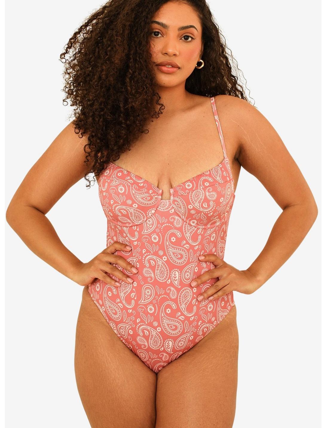 Dippin' Daisy's Saltwater Thigh High Cut Swim One Piece Pink Paisley, PAISLEY, hi-res