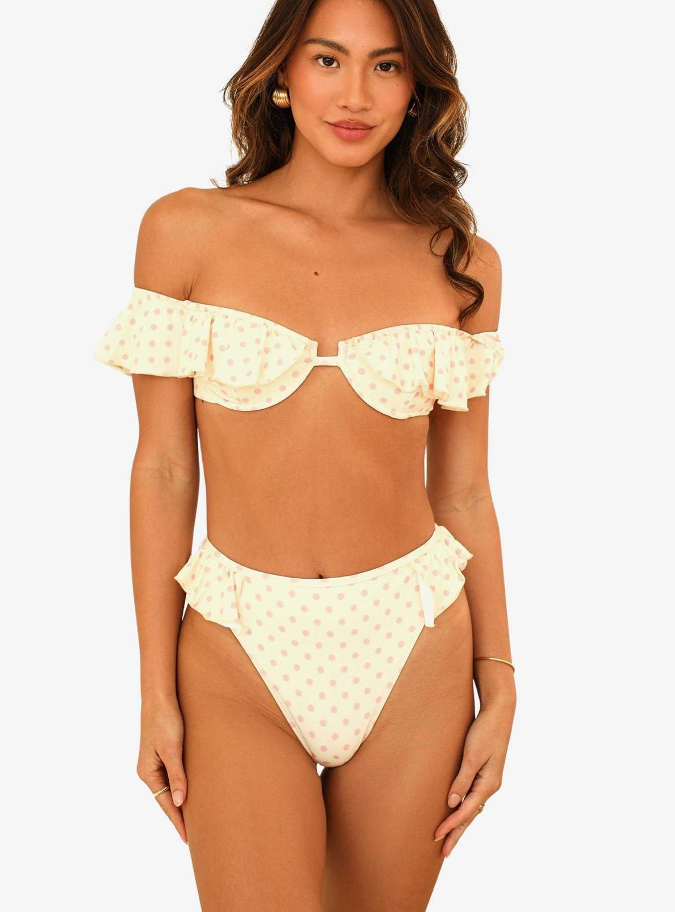 Dippin' Daisy's Poppi High Waisted Cheeky Swim Bottom Dotted Pink, , hi-res