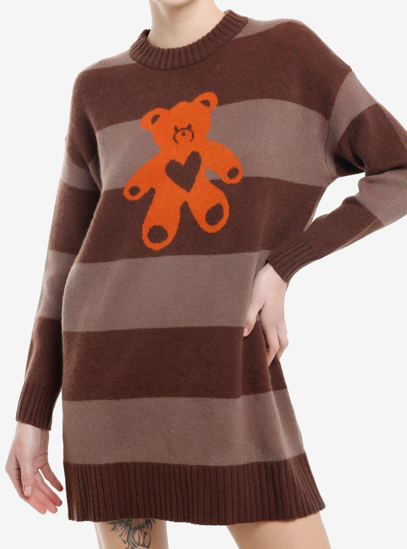 Daisy Street Brown Strip Teddy Bear Sweater Dress, , hi-res