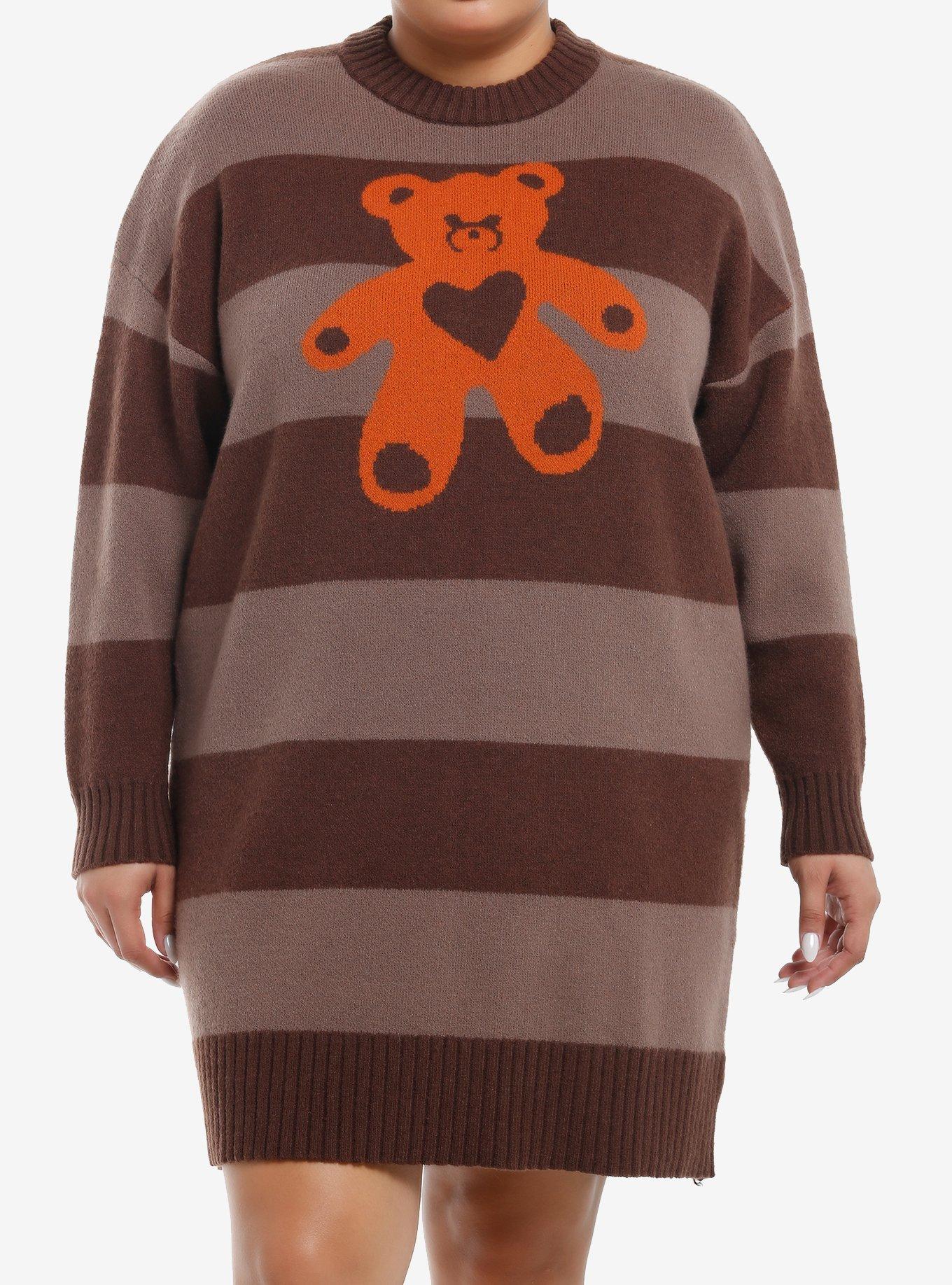 Daisy Street Teddy Bear Stripe Sweater Dress Plus Size, , hi-res