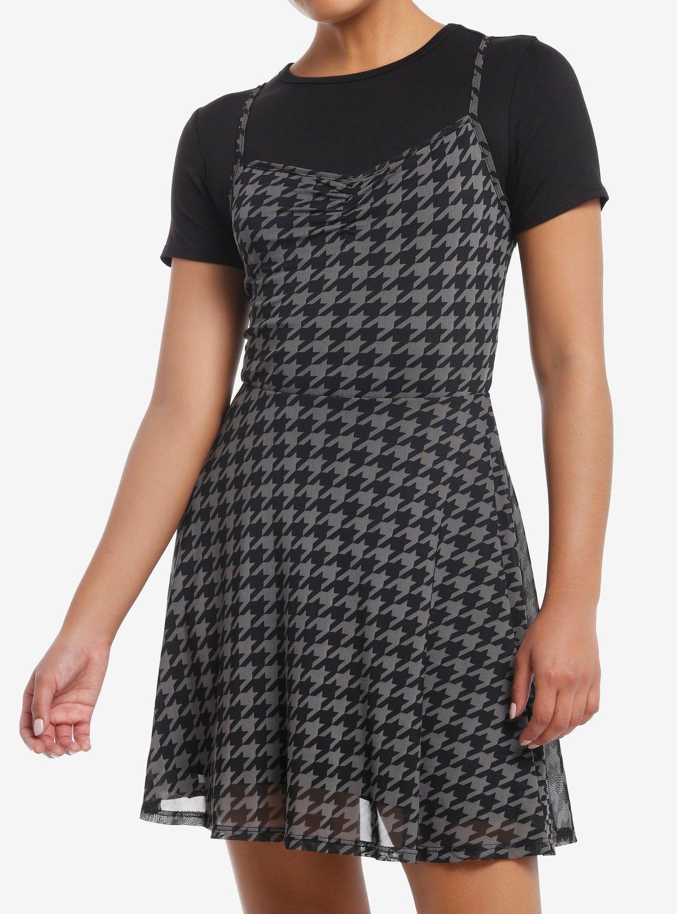 Social Collision Black & Grey Houndstooth Twofer Dress, , hi-res