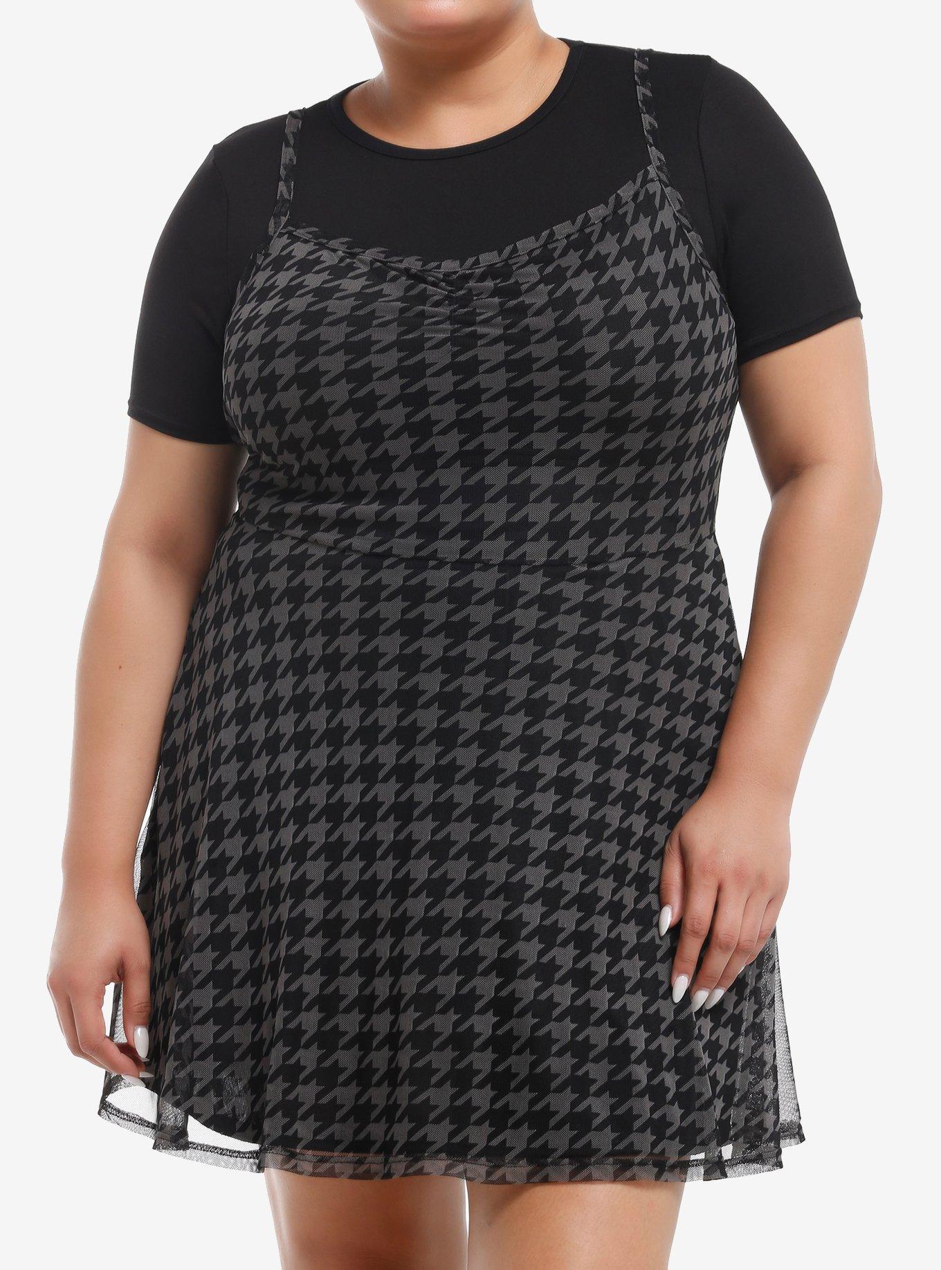 Social Collision Black & Grey Houndstooth Twofer Dress Plus Size