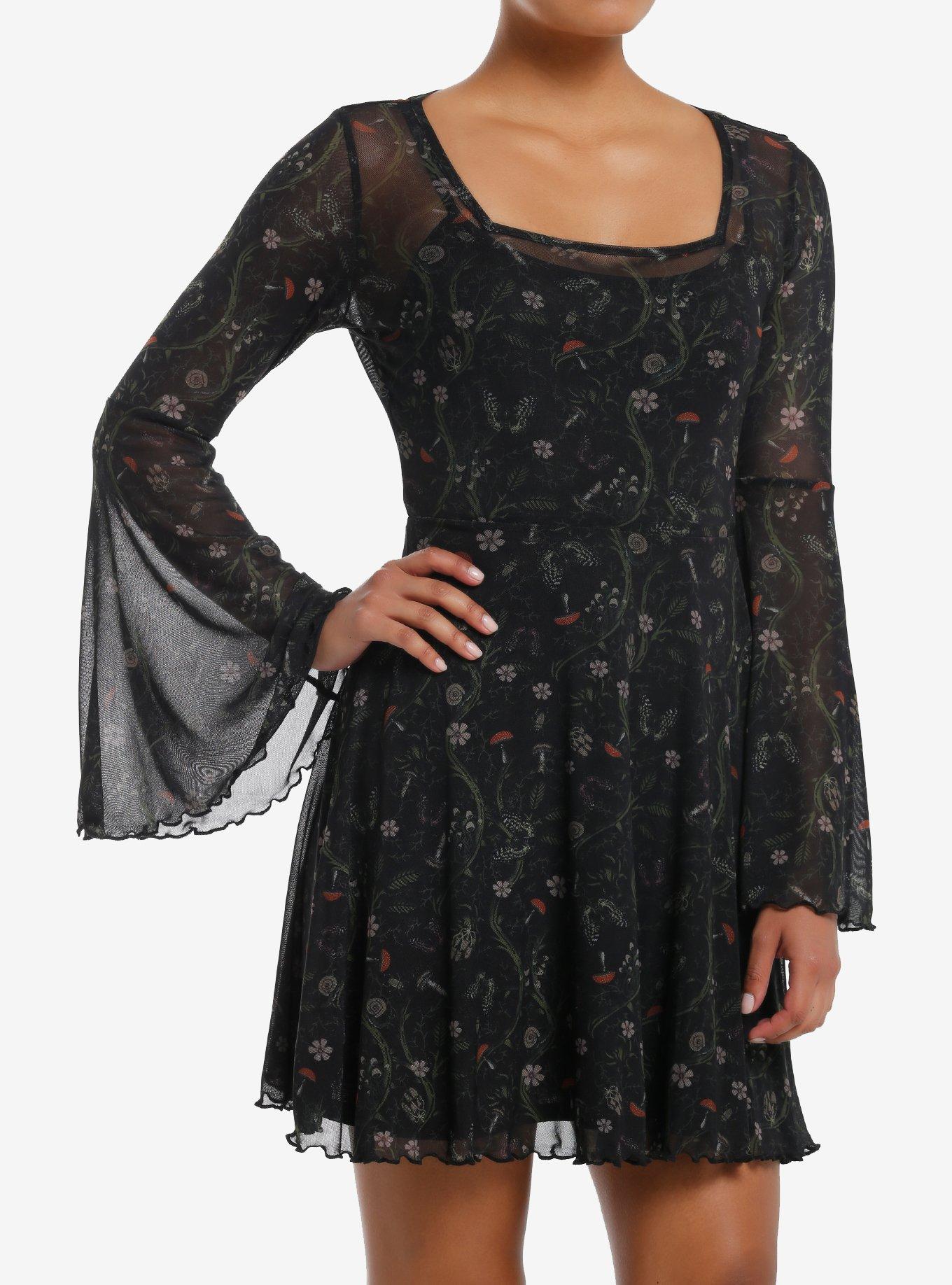 Thorn & Fable Mushroom Vines Mesh Bell Sleeve Dress, , hi-res