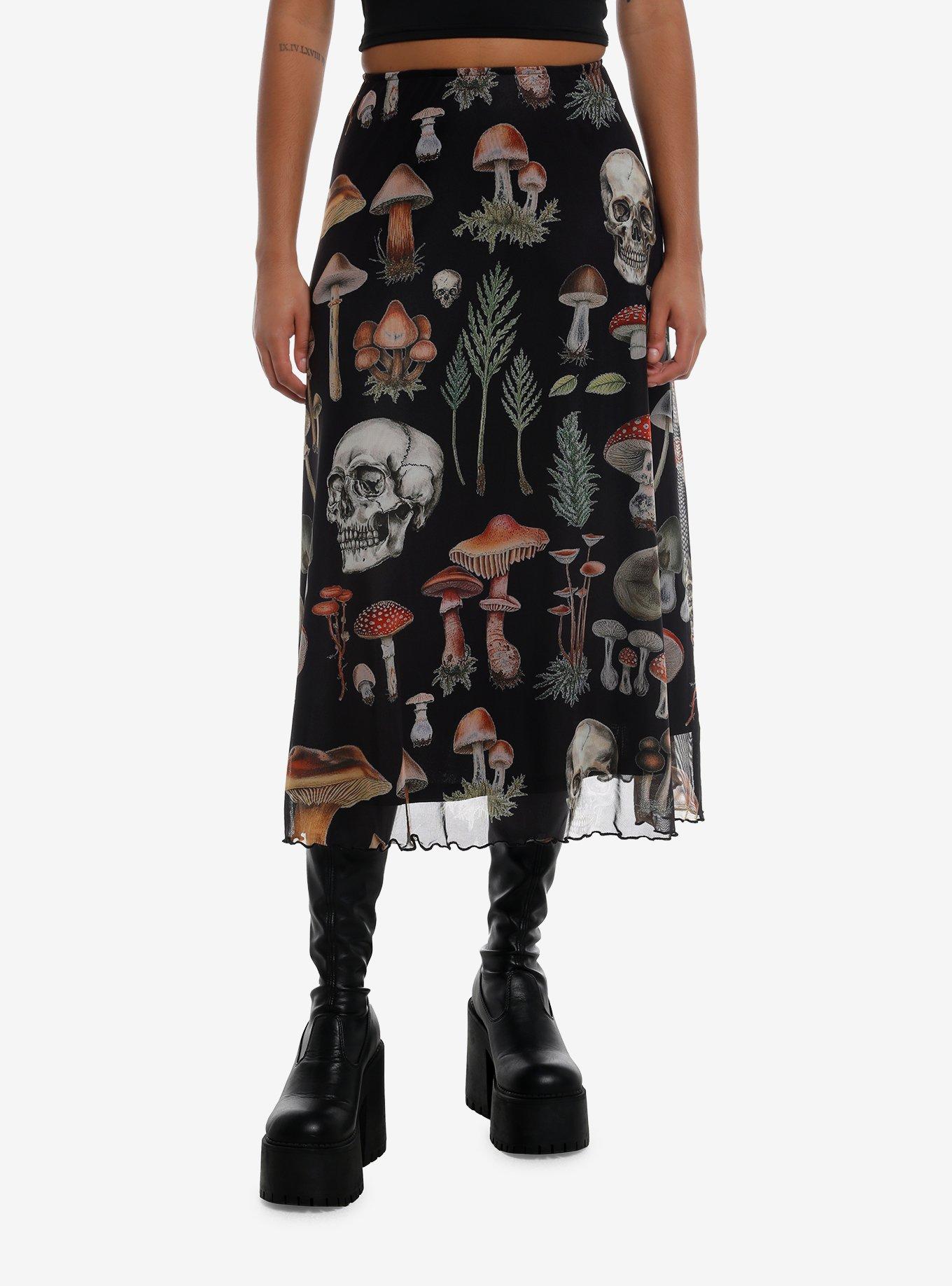 Skull Forest Foliage Mesh Midi Skirt, , hi-res