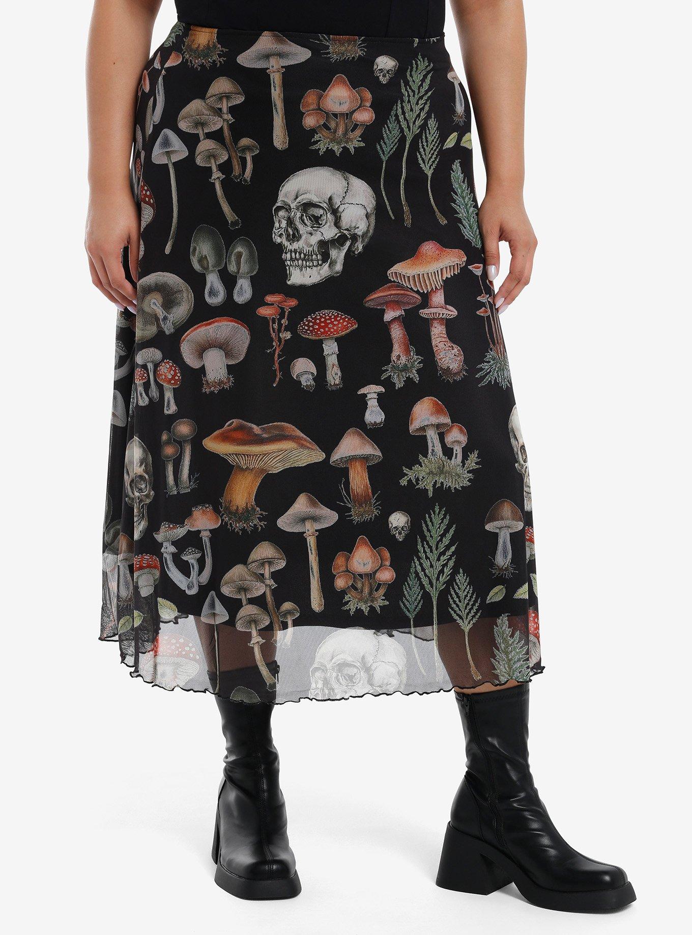 Skull Forest Foliage Mesh Midi Skirt Plus