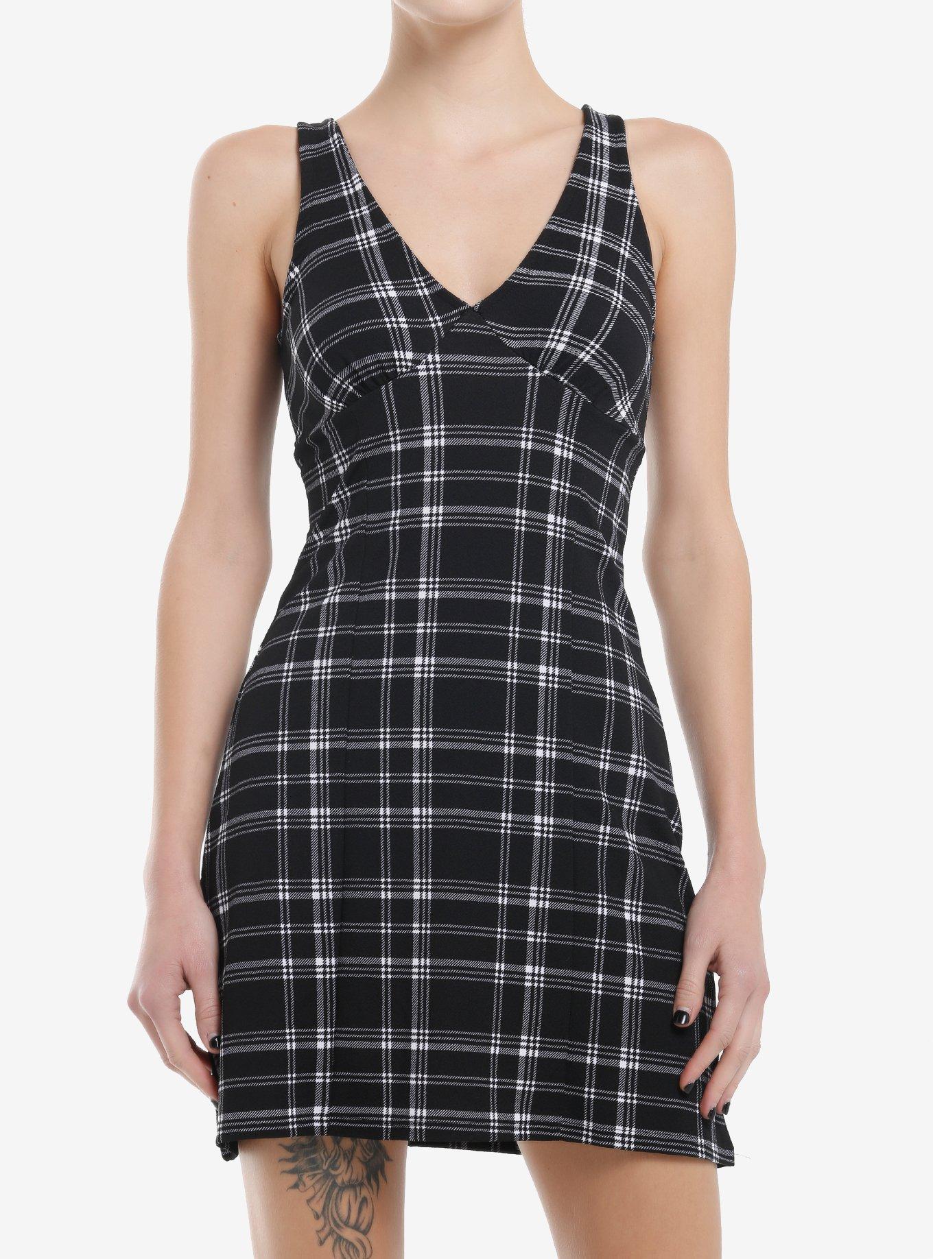 Black & White Plaid Mini Dress, , hi-res